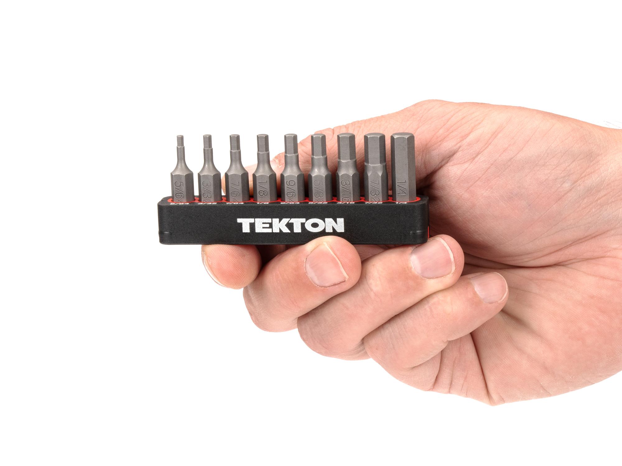 Person holding Tekton rail bit set. Item #DZX93001