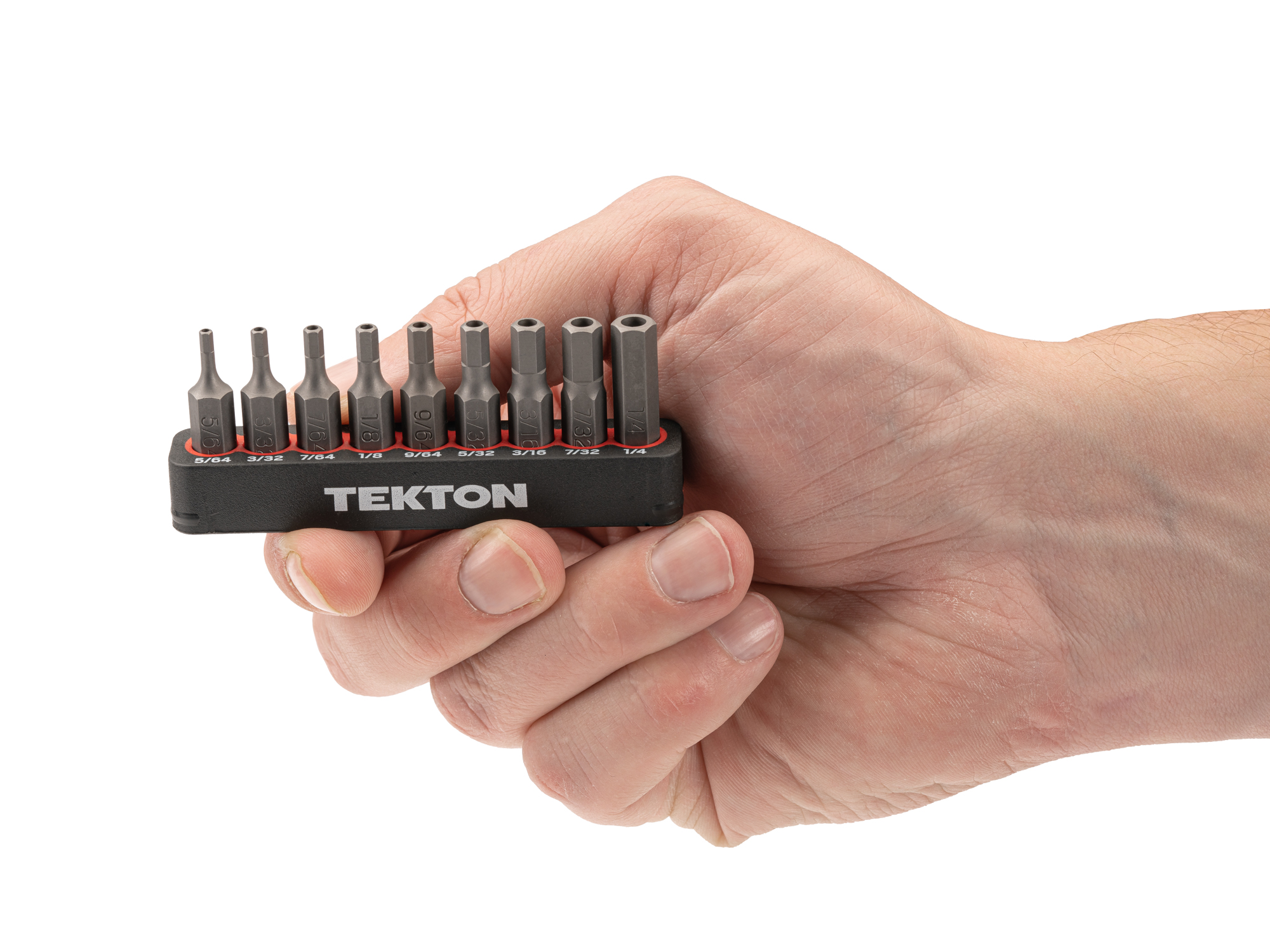 Includes Hex security bit sizes 5/64-1/4 in. (SAE) with rail storage. The flexible bit rails grip the bits, while also allowing for easy one-handed removal.