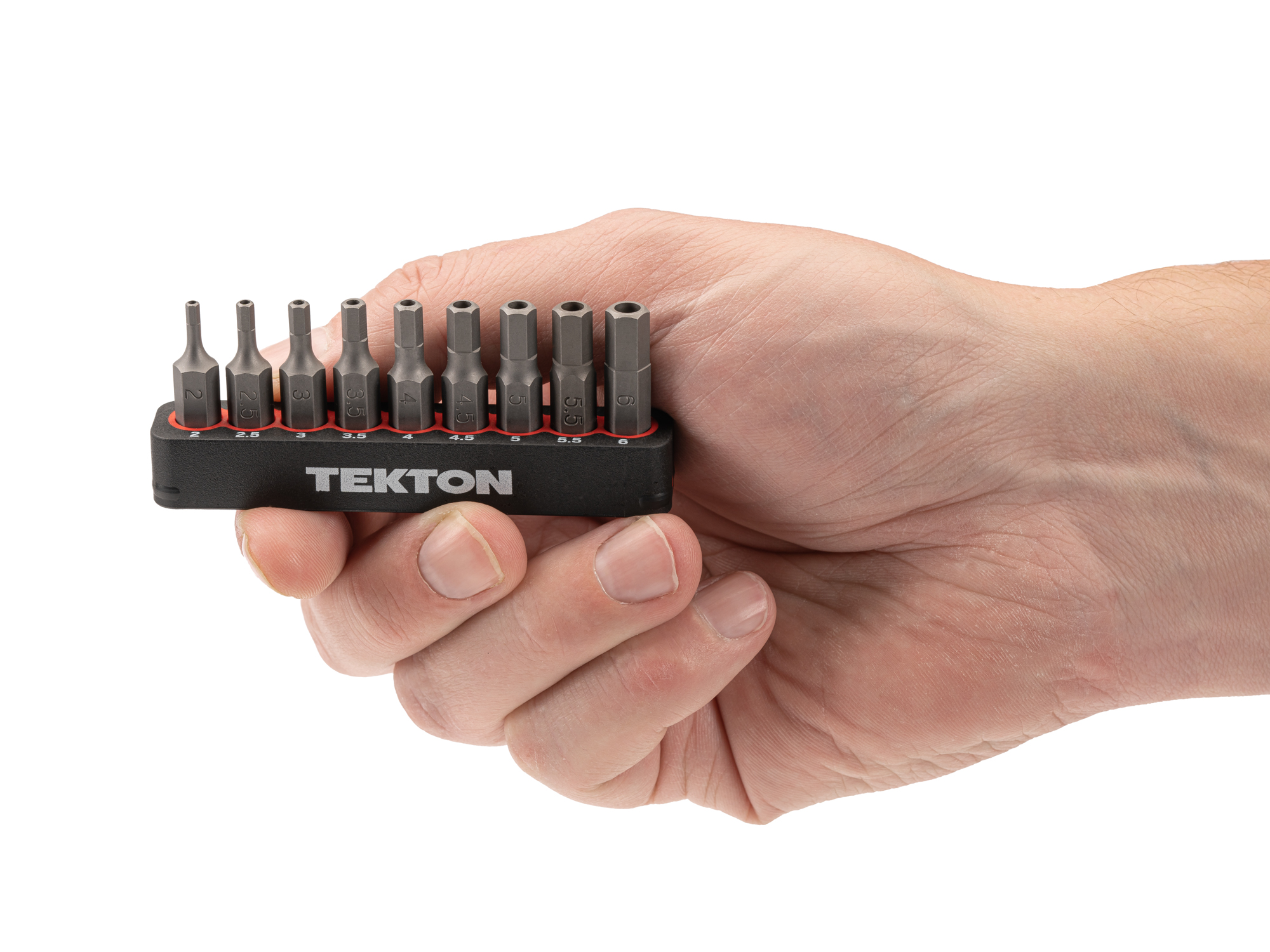 Includes Hex security bit sizes 2-6 mm (Metric) with rail storage. The flexible bit rails grip the bits, while also allowing for easy one-handed removal.