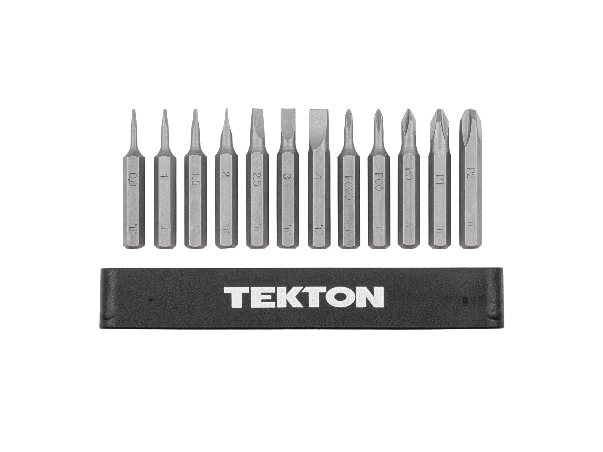 4 mm Phillips and Slotted Bit Set with Rail (12-Piece) | TEKTON