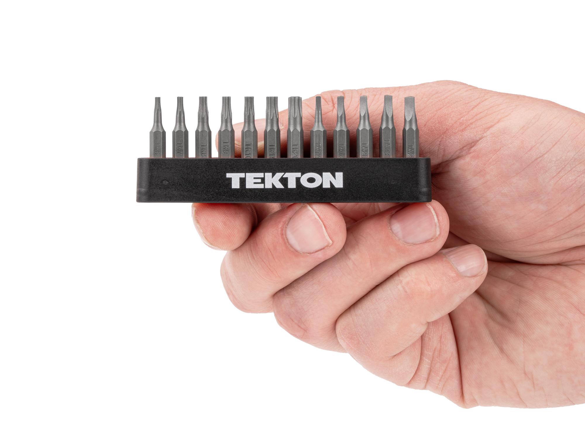 Person holding Tekton rail bit set. Item #DZZ92002
