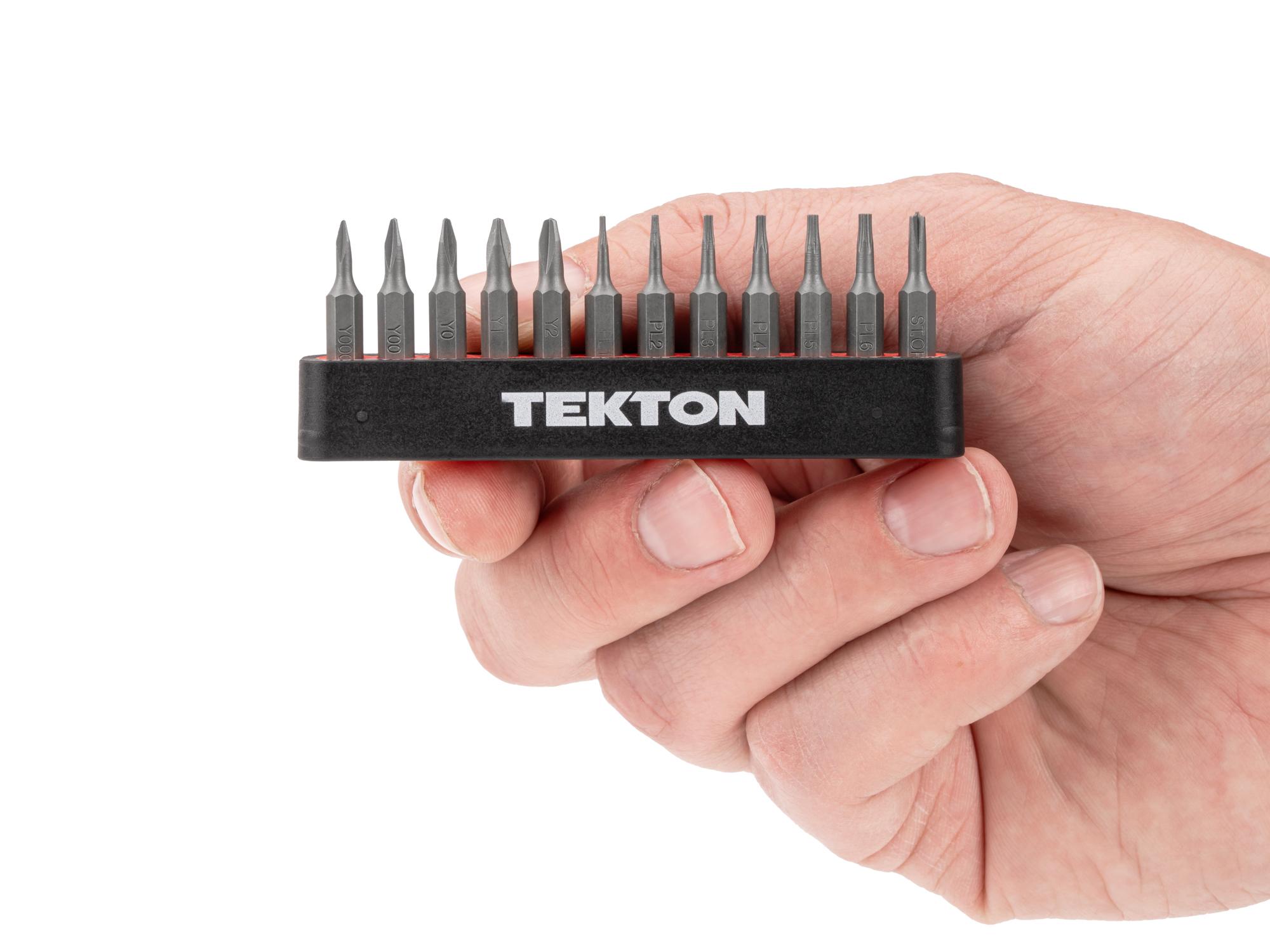 Person holding Tekton rail bit set. Item #DZZ92003