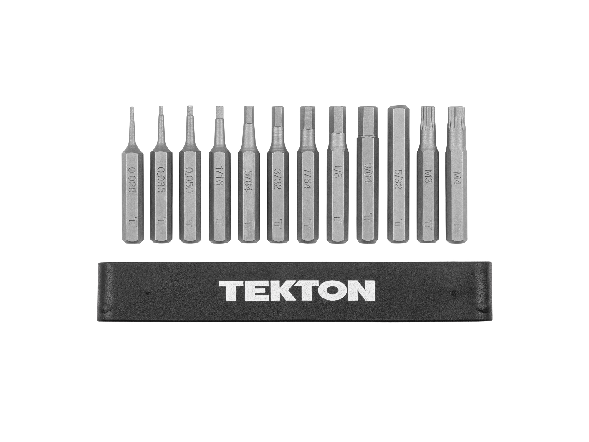 4 mm Hex and Triple Square Bit Set with Rail (12-Piece) | TEKTON