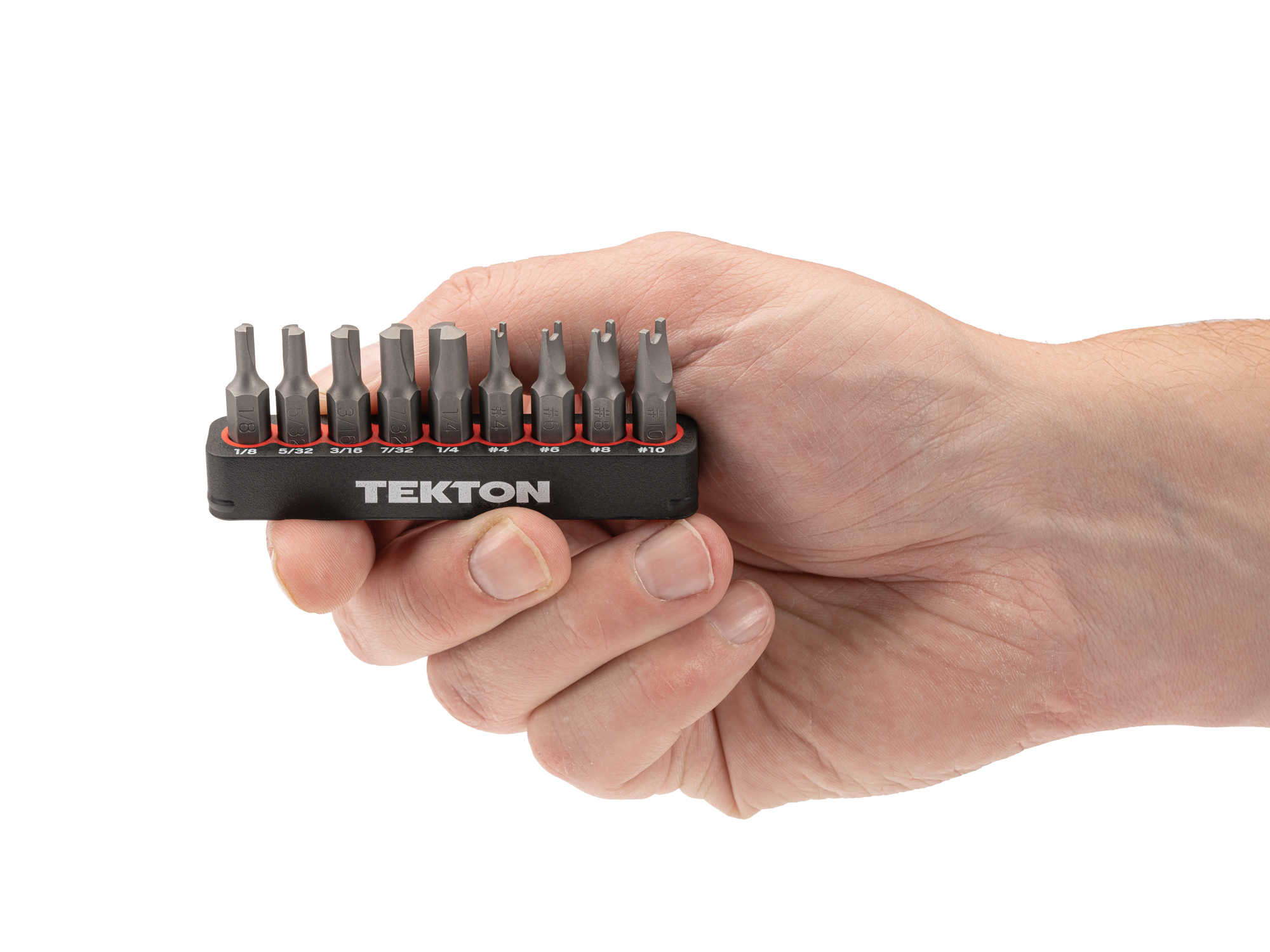 Includes Clutch security bit sizes 1/8-1/4 inch and spanner #4-#10 with rail storage. The flexible bit rails grip the bits, while also allowing for easy one-handed removal.