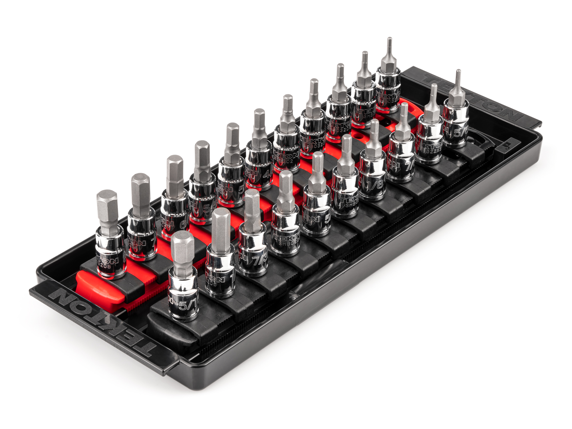 TEKTON 1/4 Inch Drive Hex Bit Socket Set with Rails and Tray, 21-Piece (5/64-5/16 in., 2-8 mm)