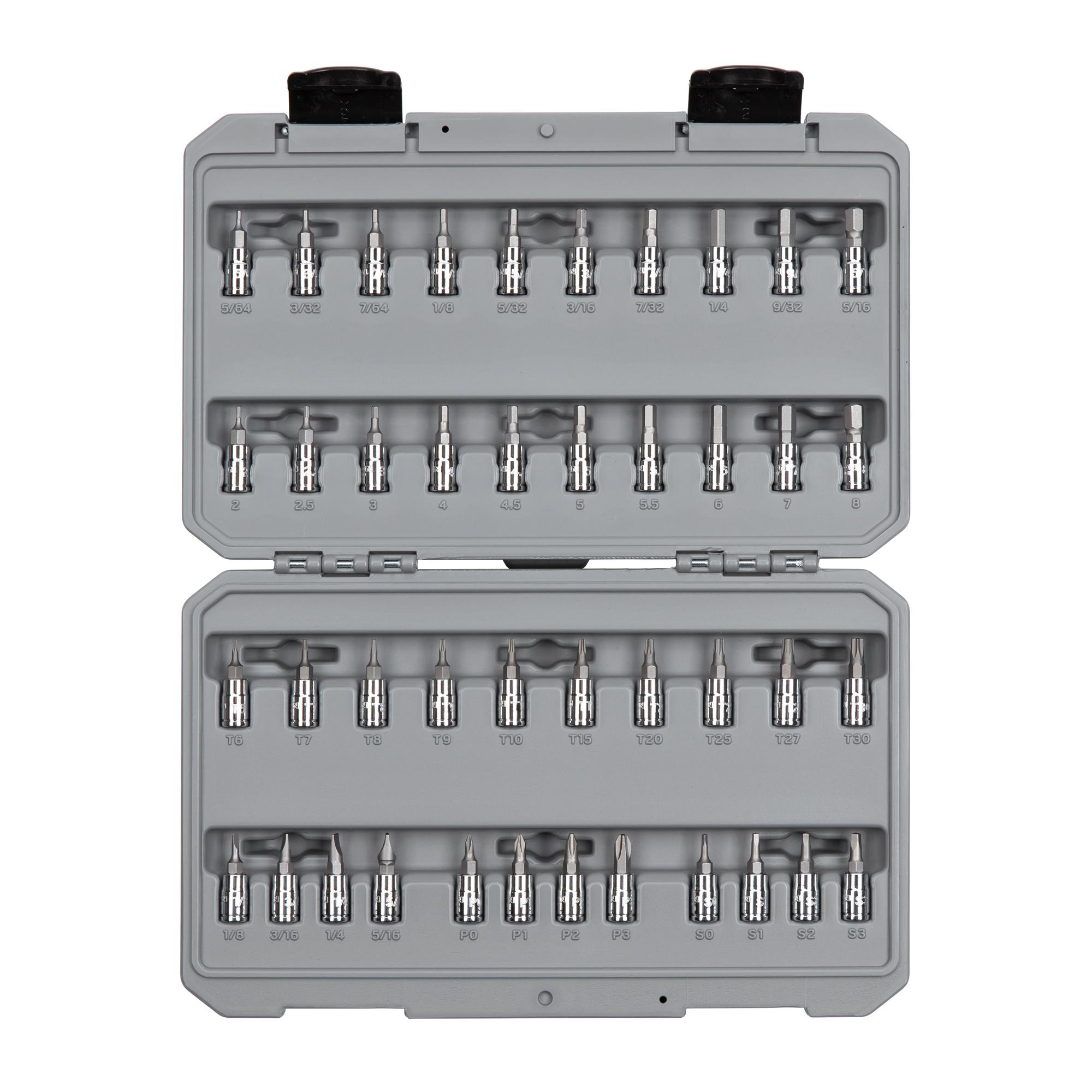 Front view of Tekton case hand drive bit socket set. Item #SHB90301