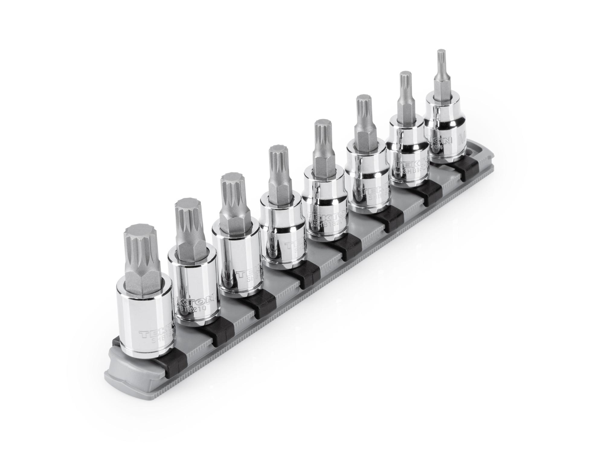 Front-right angle view of Tekton rail hand drive bit socket set. Item #SHB91108