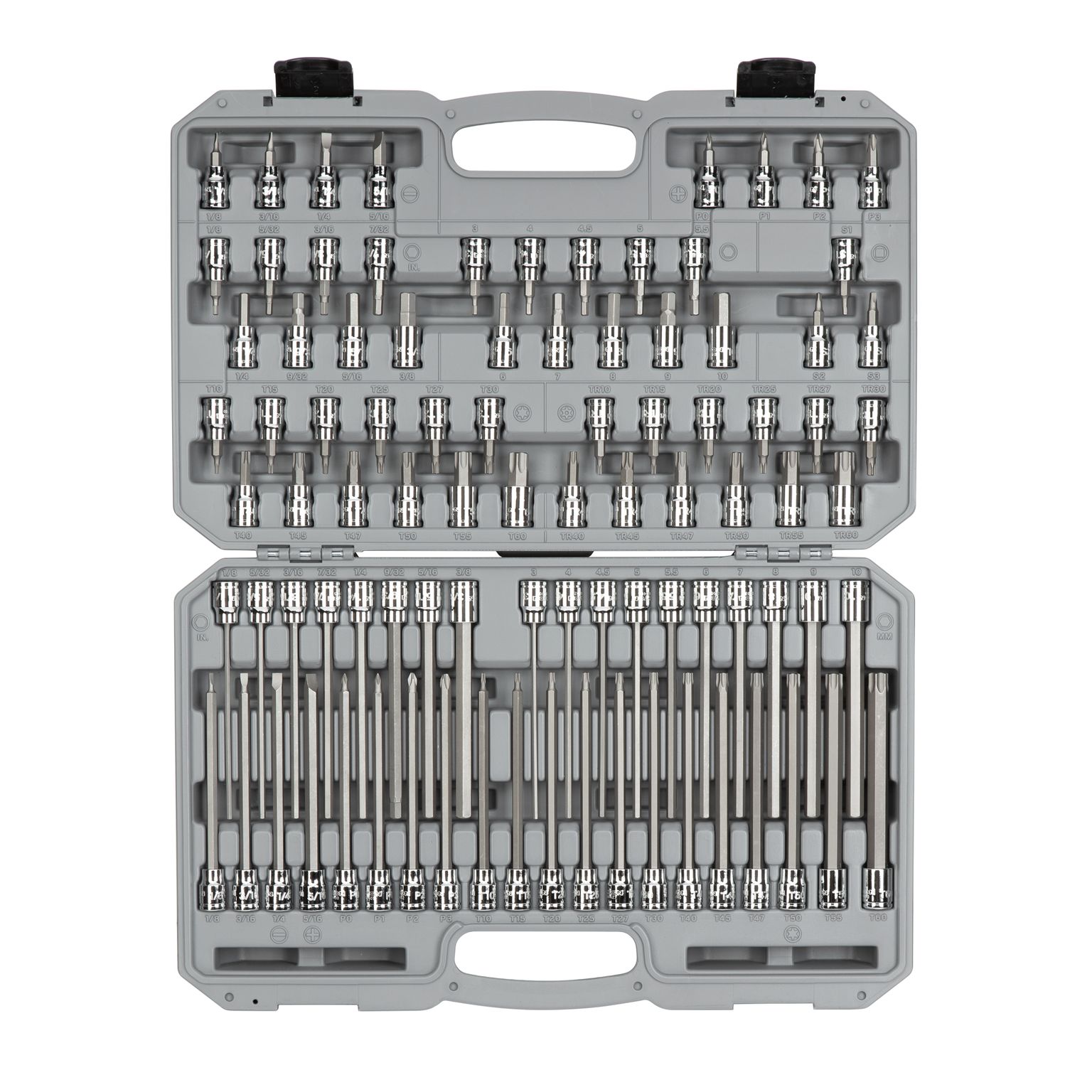 Front view of Tekton case hand drive bit socket set. Item #SHB91312