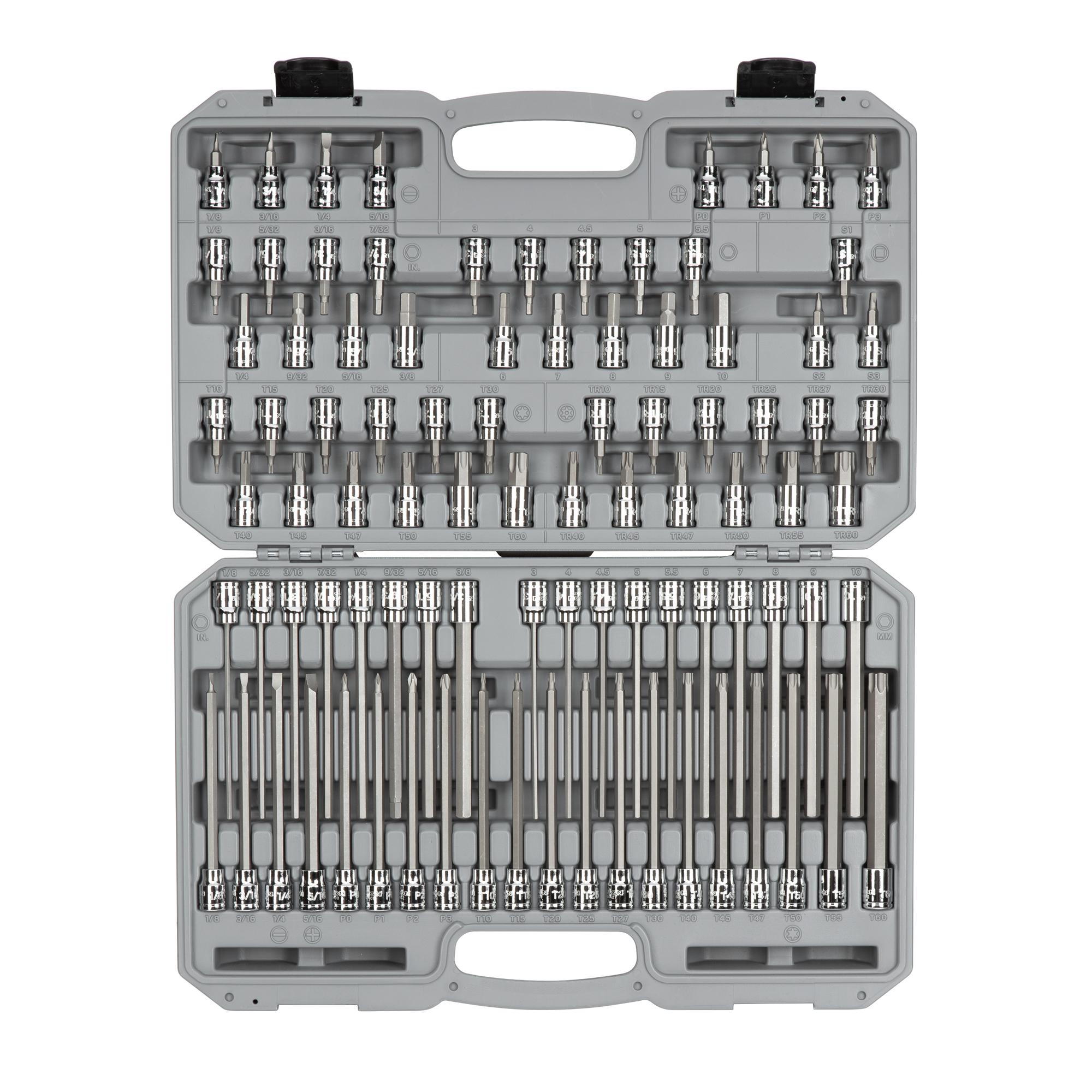Front view of Tekton case hand drive bit socket set. Item #SHB91312