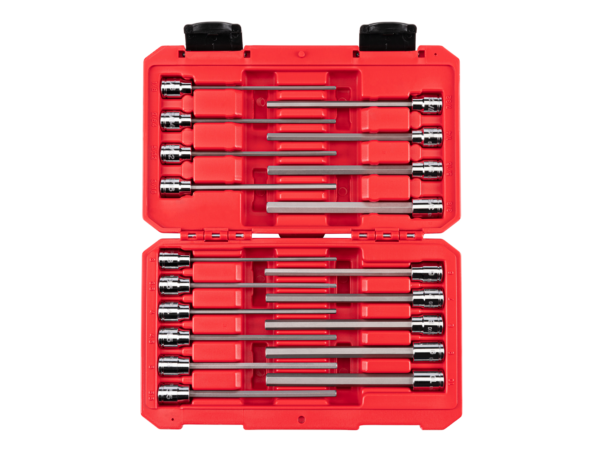 3/8 Inch Drive Long Hex Bit Socket Set with Case, 19-Piece (1/8-3/8 in., 3-10 mm)