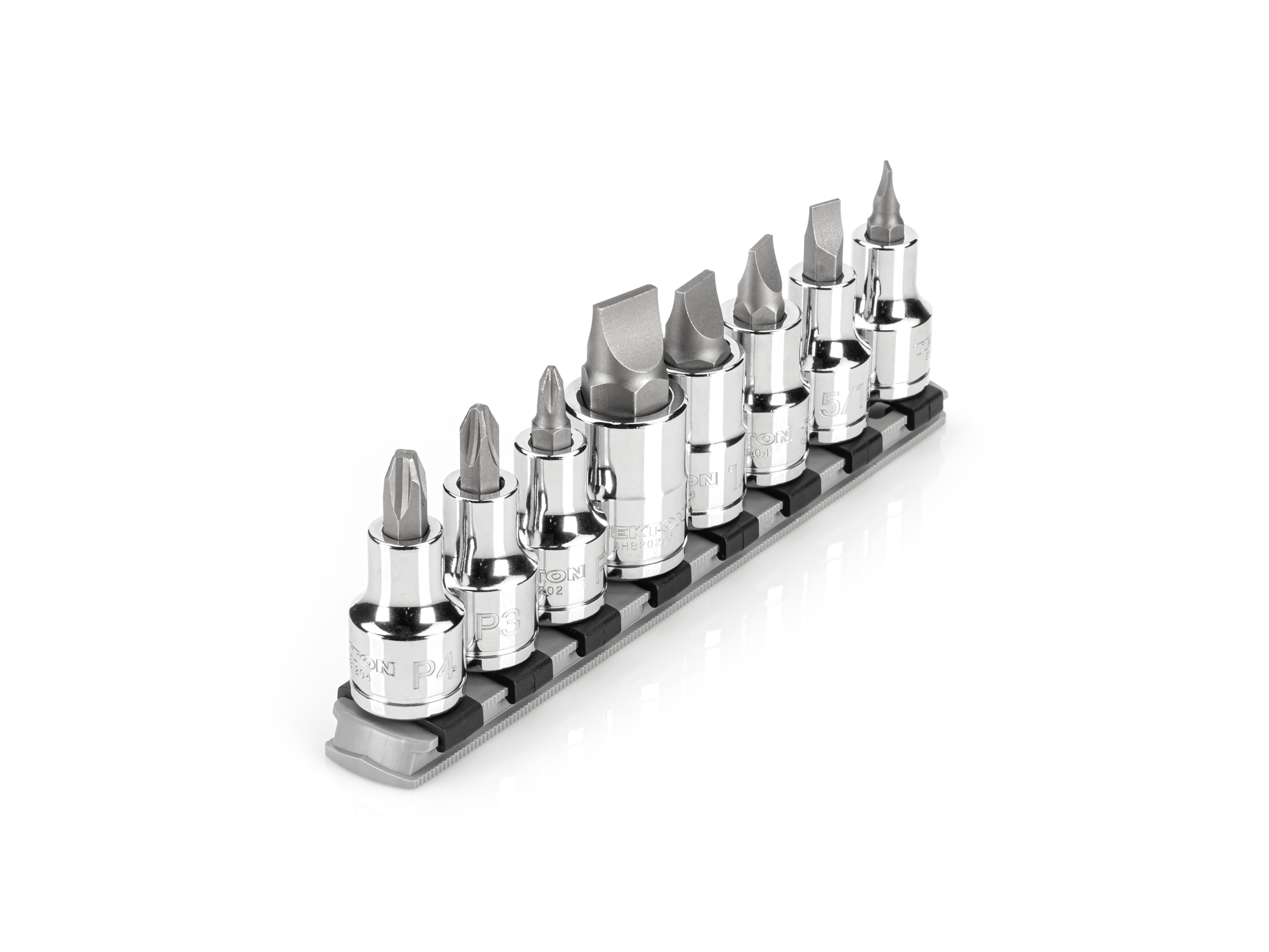 1/2 Inch Drive Phillips/Slotted Bit Socket Set with Rail (8-Piece)