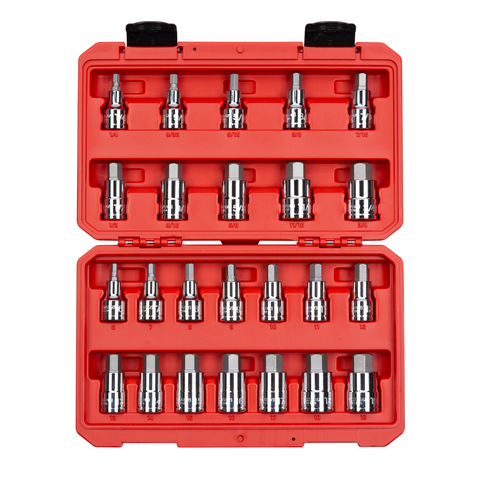 Front view of Tekton case hand drive bit socket set. Item #SHB92301