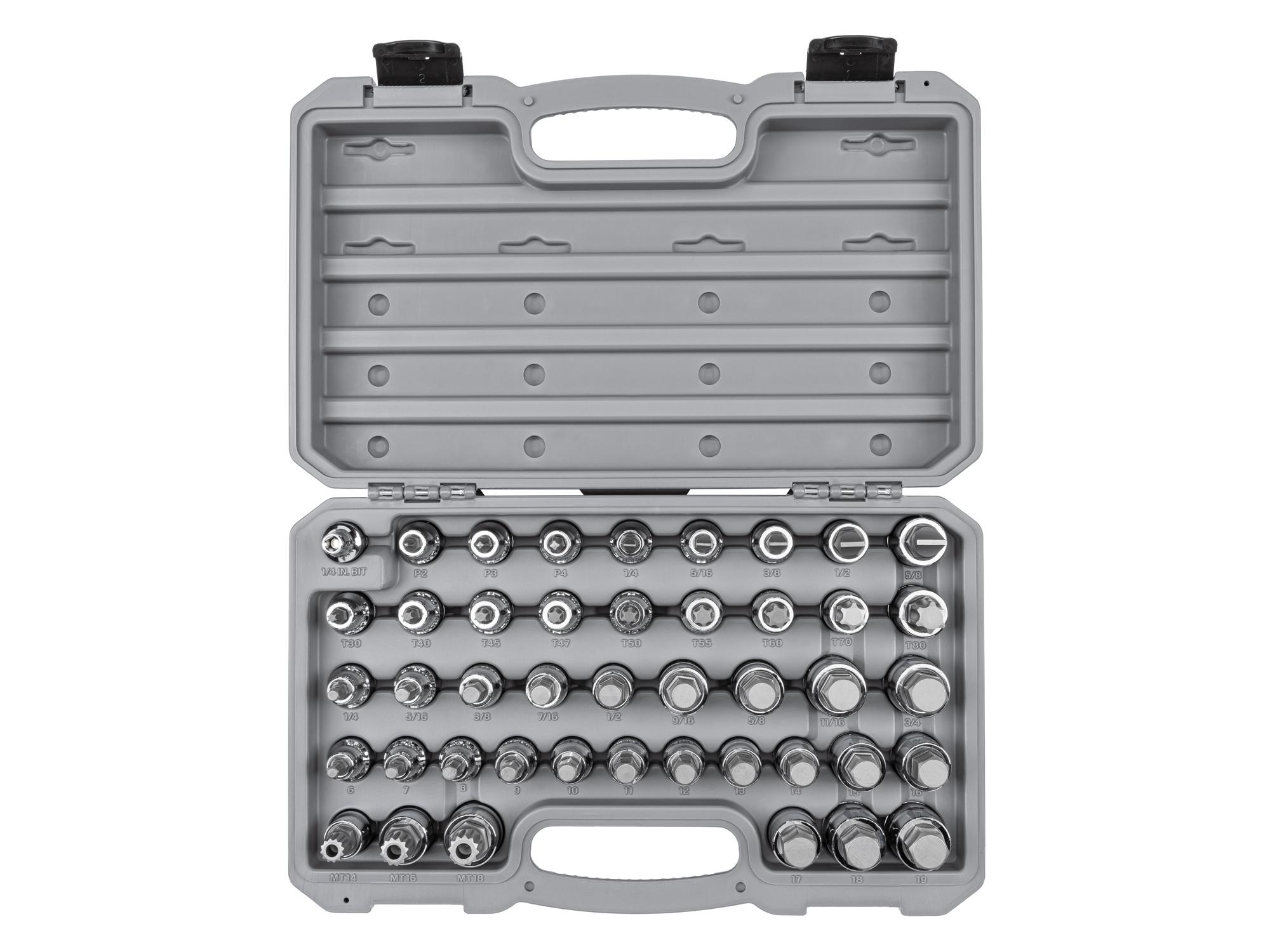 Front view of Tekton case hand drive bit socket set. Item #SHB92304