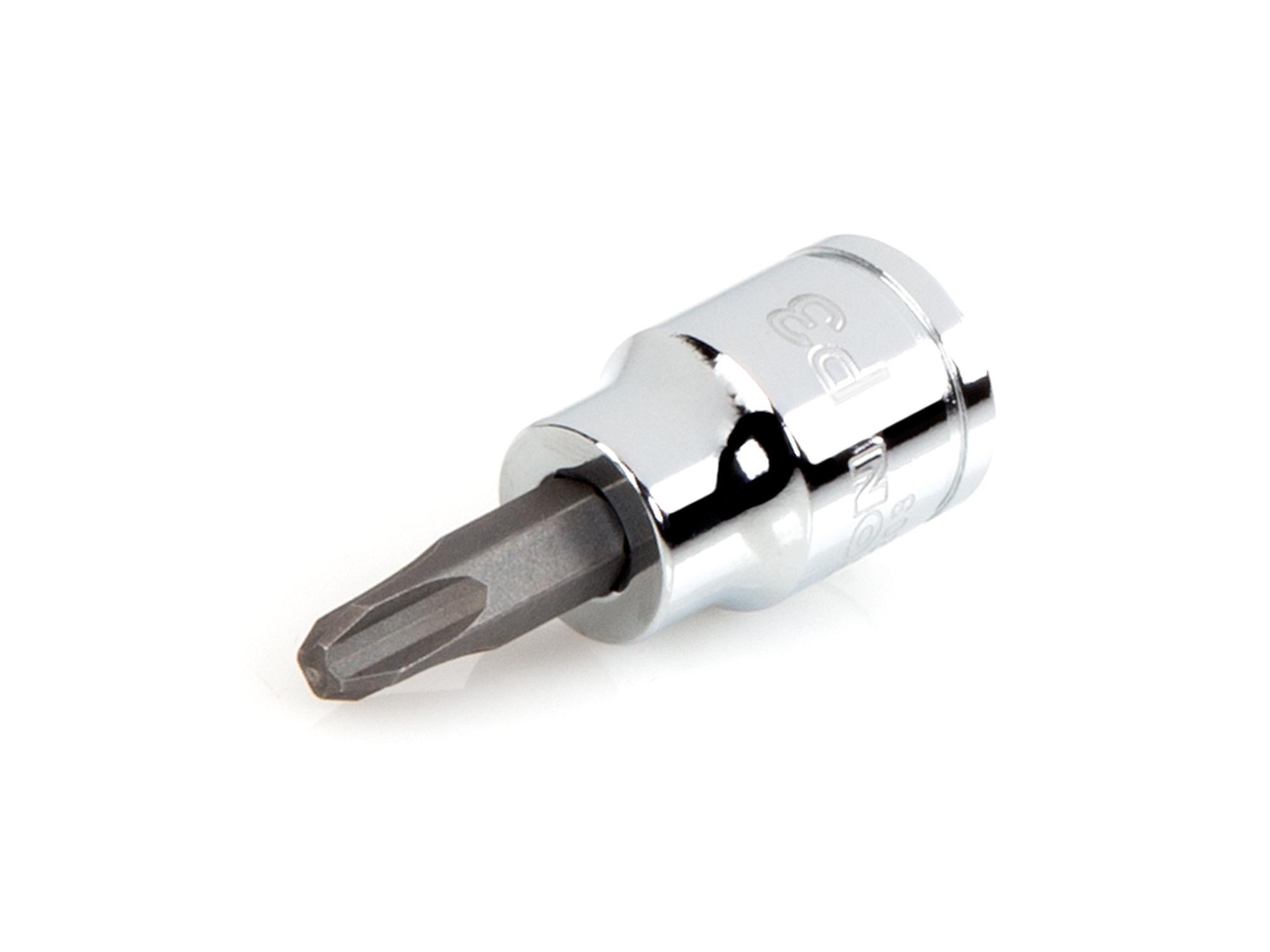 Front-right angle view of Tekton hand drive bit socket. Item #SHB11203