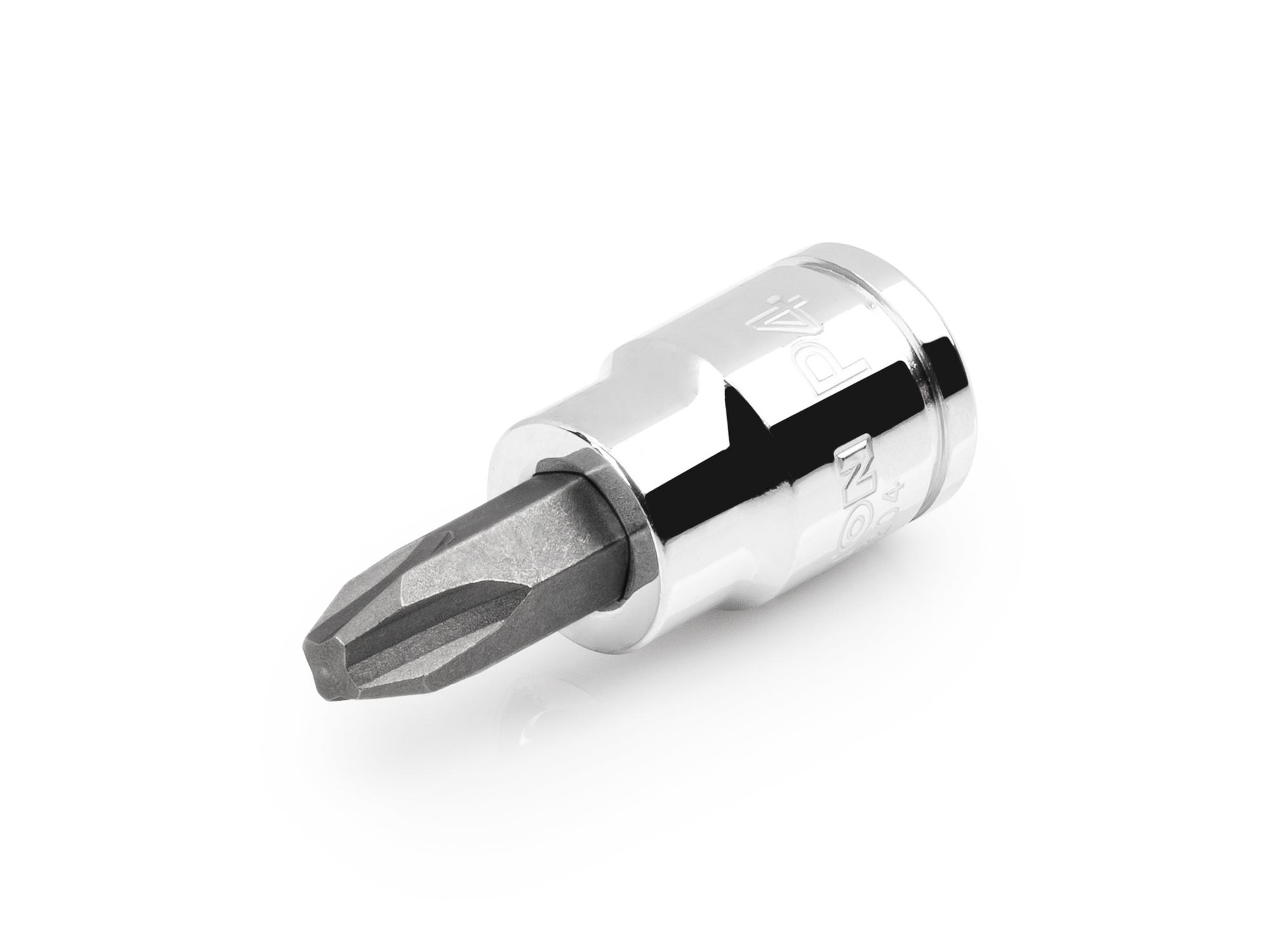Front-right angle view of Tekton hand drive bit socket. Item #SHB11204