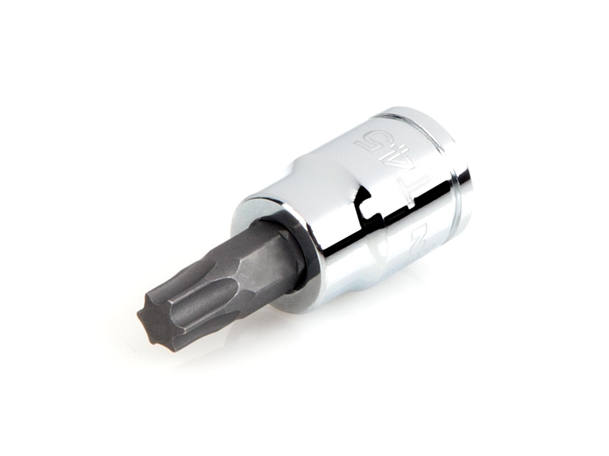Front-right angle view of Tekton hand drive bit socket. Item #SHB14245