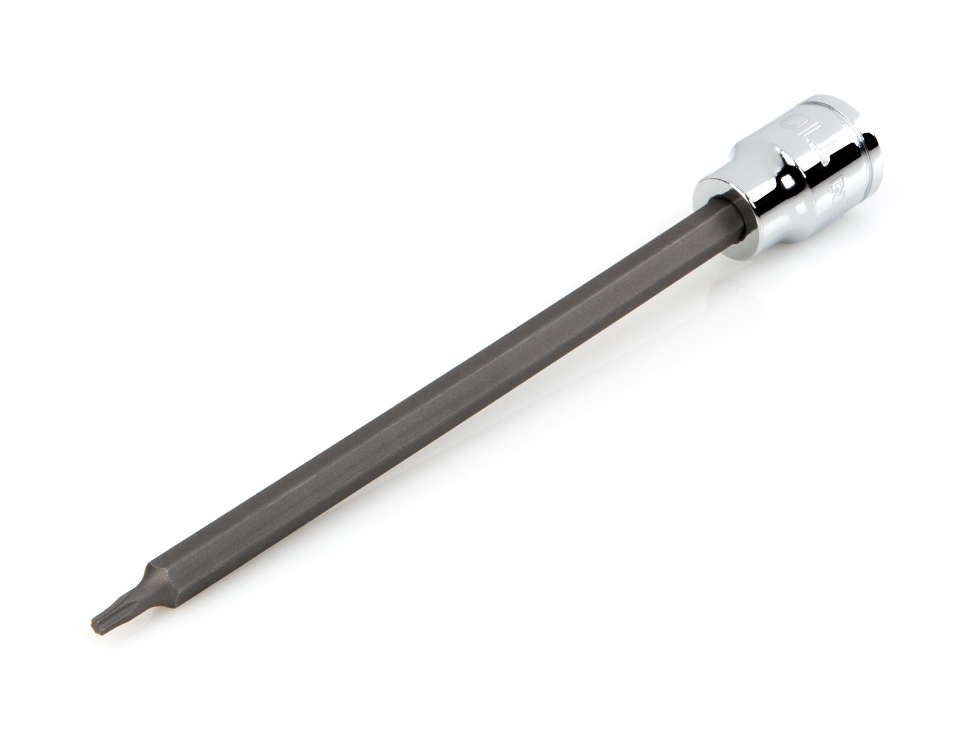 Front-right angle view of Tekton hand drive bit socket. Item #SHB14410