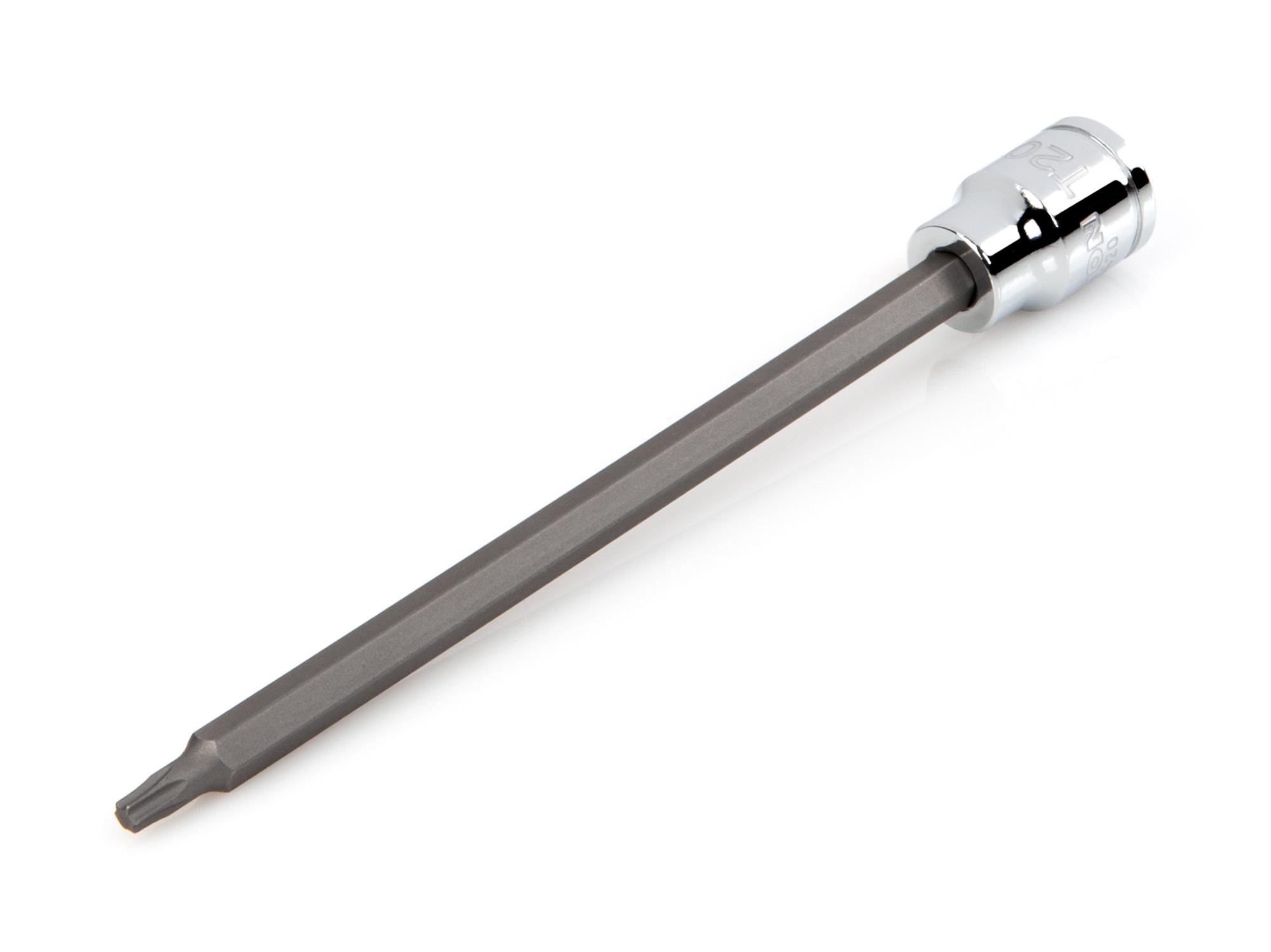 Front-right angle view of Tekton hand drive bit socket. Item #SHB14420