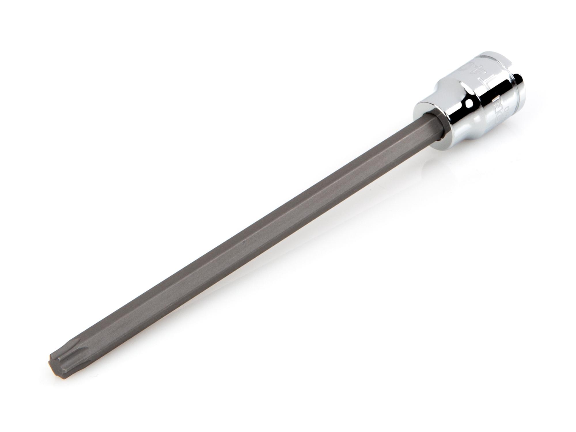Front-right angle view of Tekton hand drive bit socket. Item #SHB14440