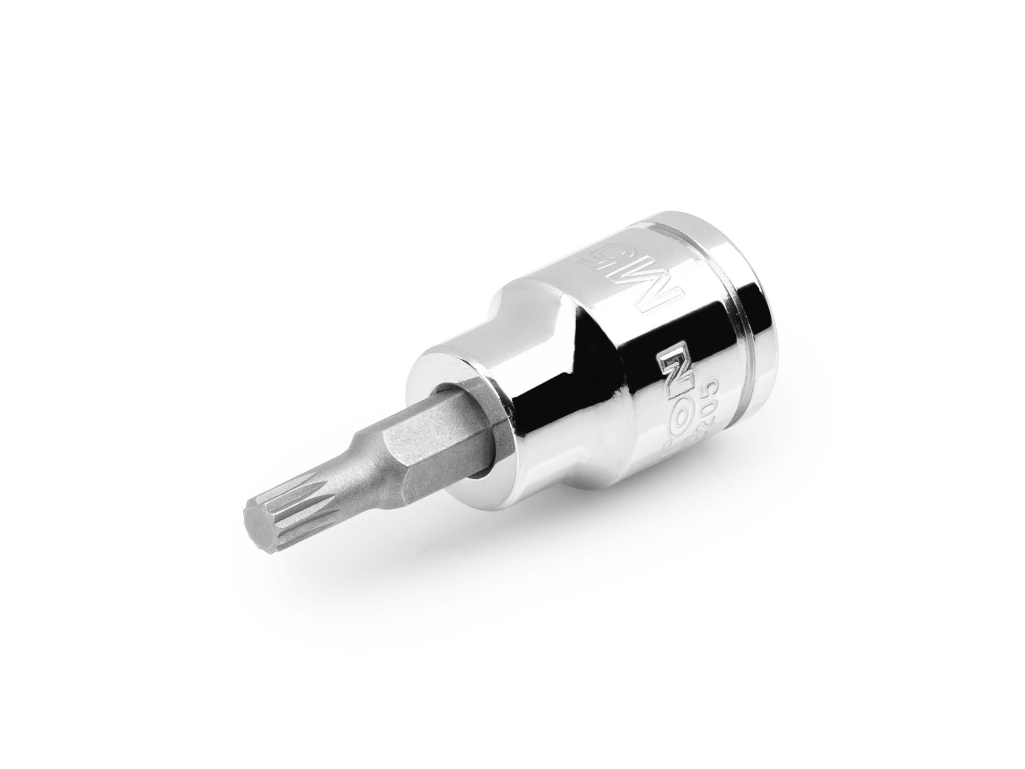 Front-right angle view of Tekton hand drive bit socket. Item #SHB18205