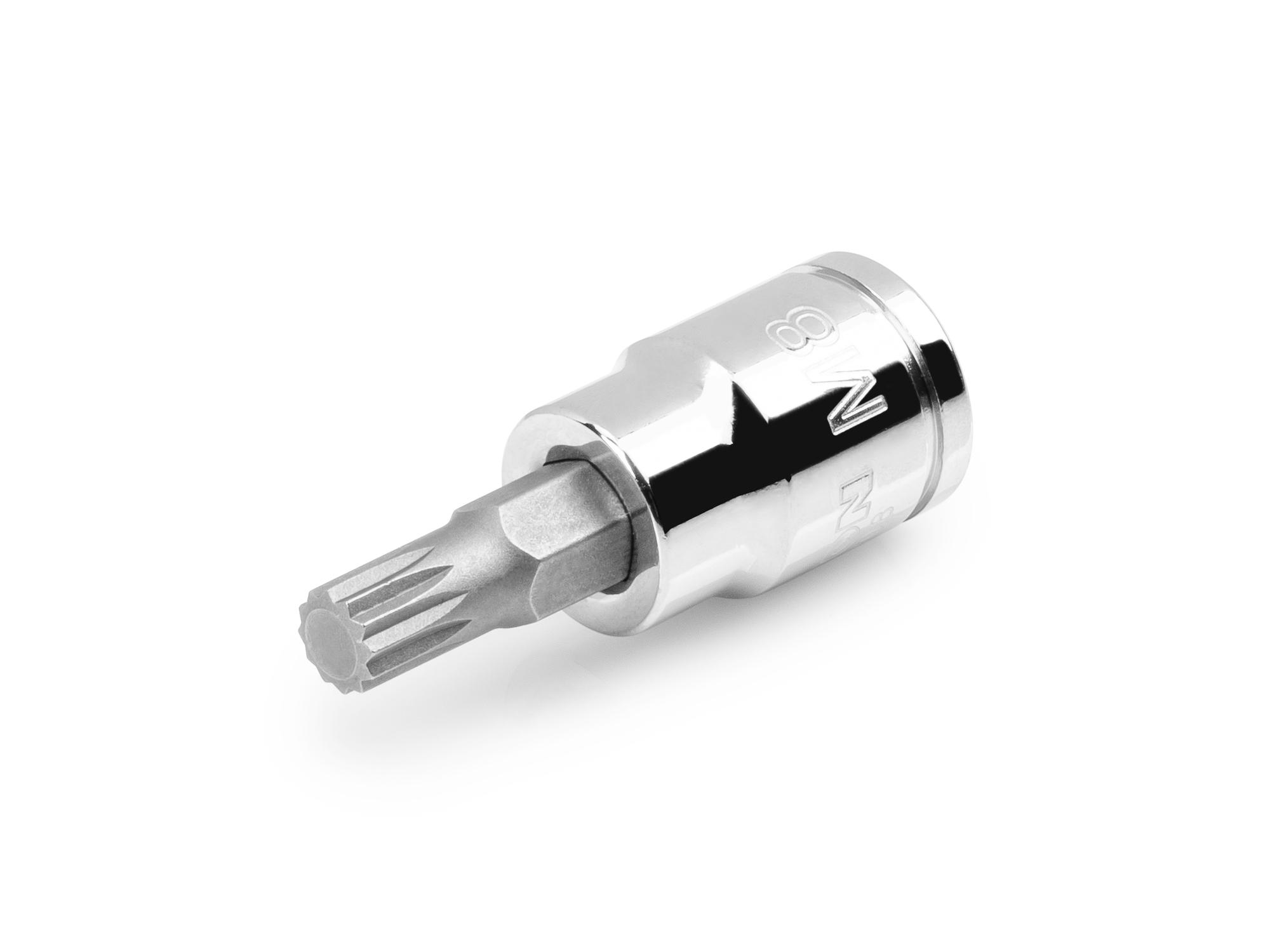 Front-right angle view of Tekton hand drive bit socket. Item #SHB18208