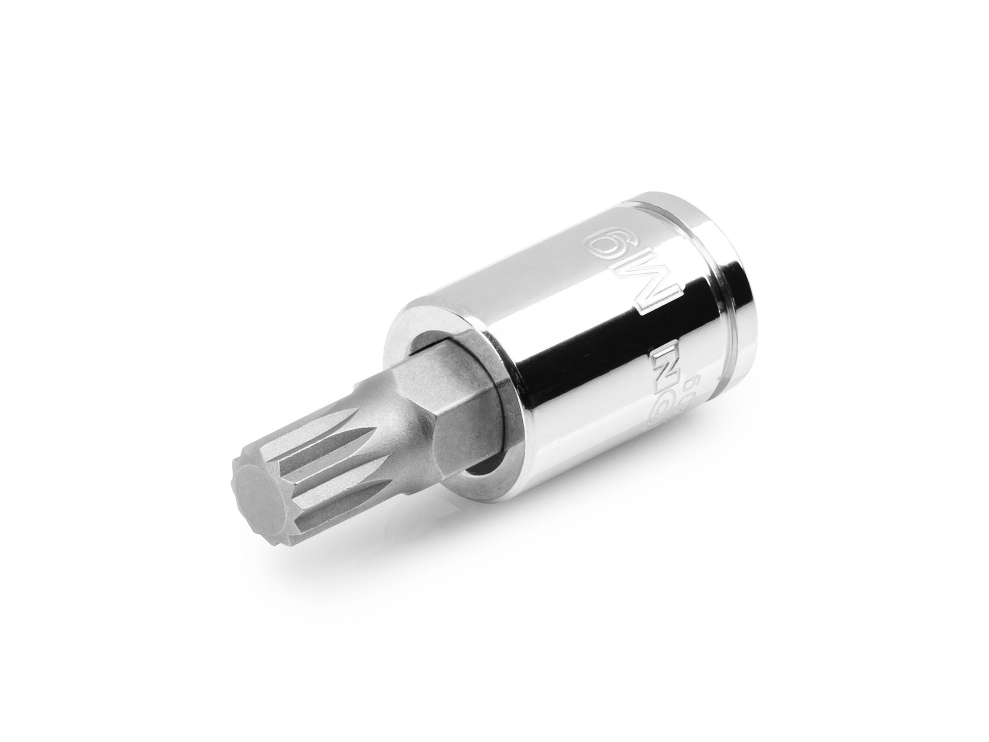Front-right angle view of Tekton hand drive bit socket. Item #SHB18209