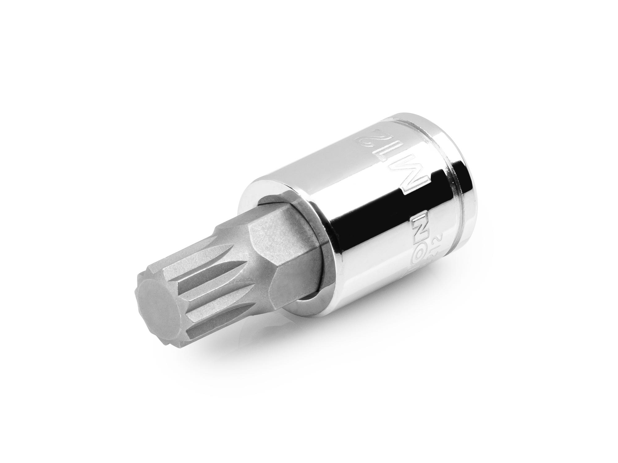 Front-right angle view of Tekton hand drive bit socket. Item #SHB18212