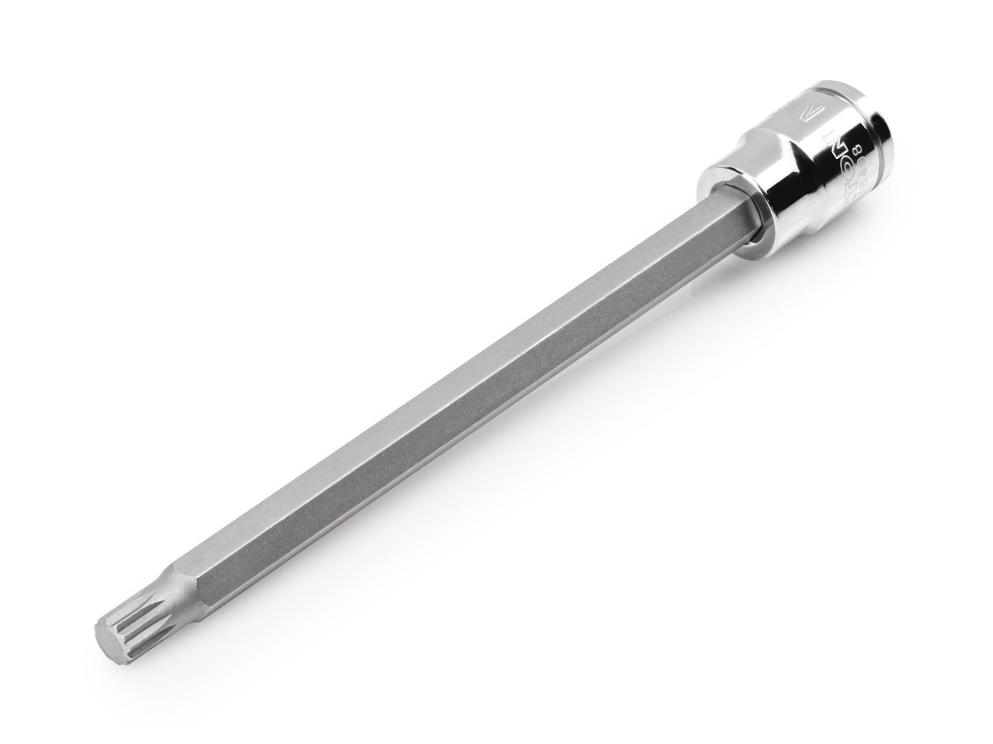 Front-right angle view of Tekton hand drive bit socket. Item #SHB18408