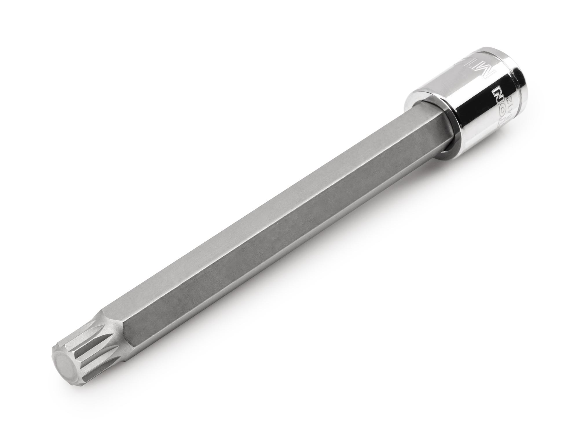 Front-right angle view of Tekton hand drive bit socket. Item #SHB18412