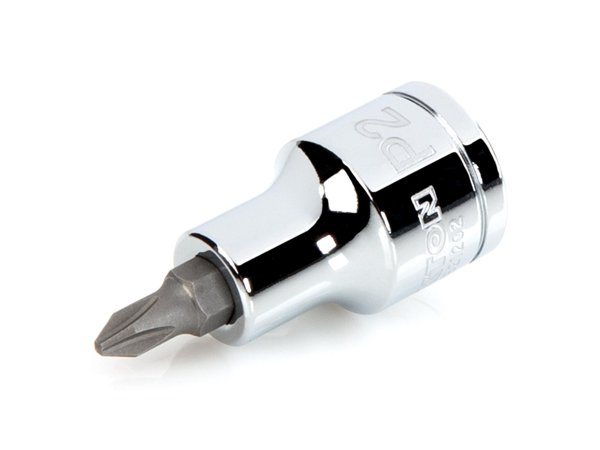 Front-right angle view of Tekton hand drive bit socket. Item #SHB21202