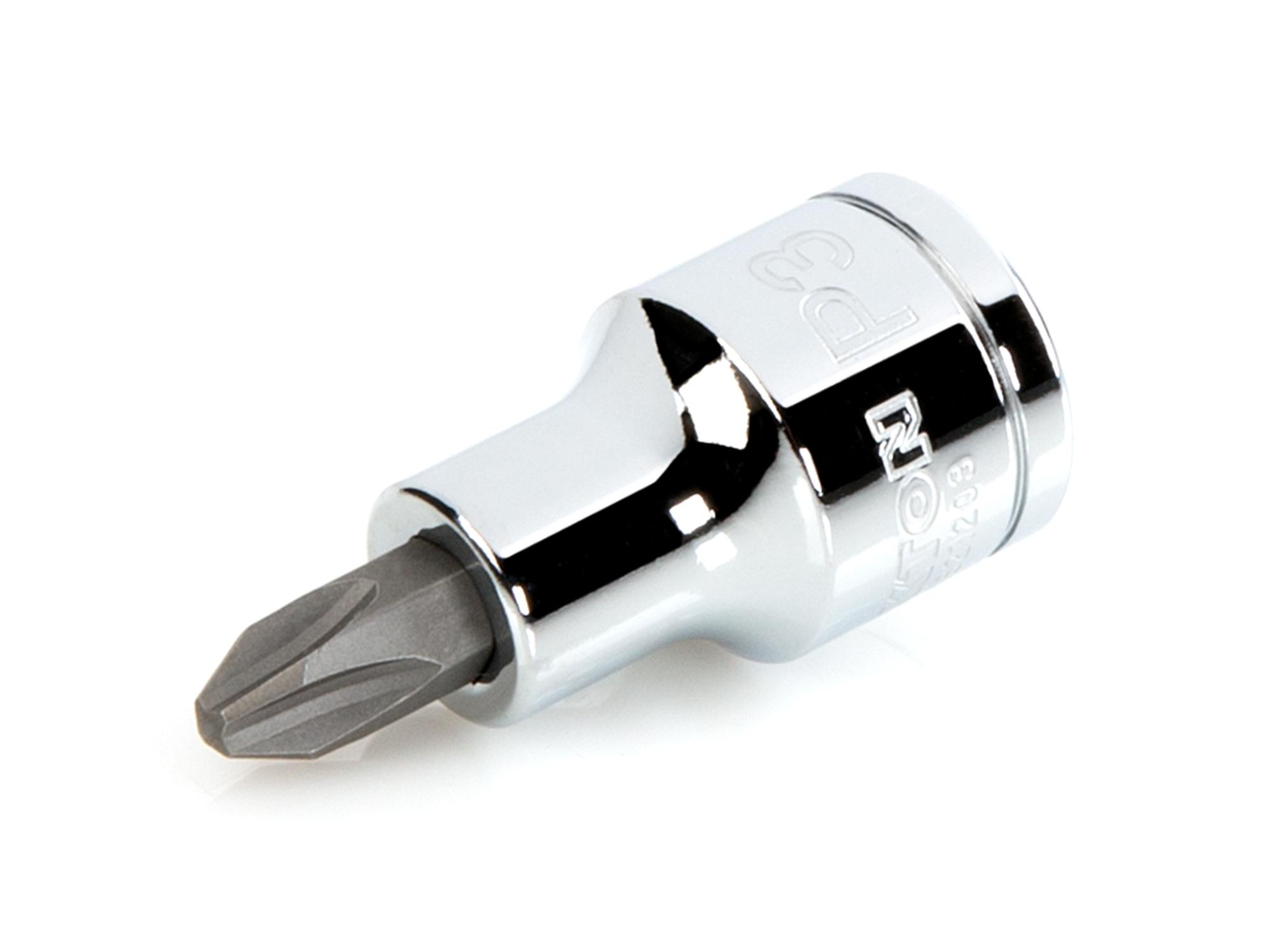 Front-right angle view of Tekton hand drive bit socket. Item #SHB21203
