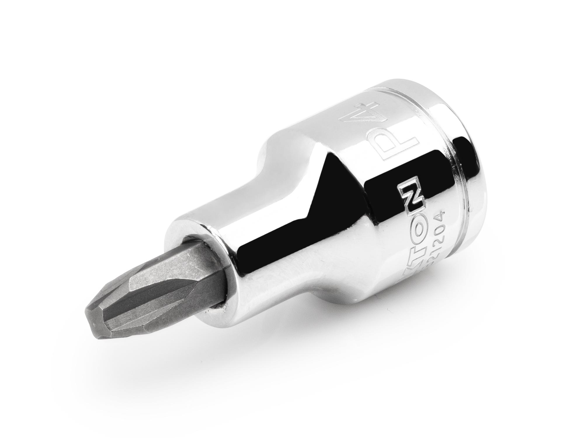 Front-right angle view of Tekton hand drive bit socket. Item #SHB21204