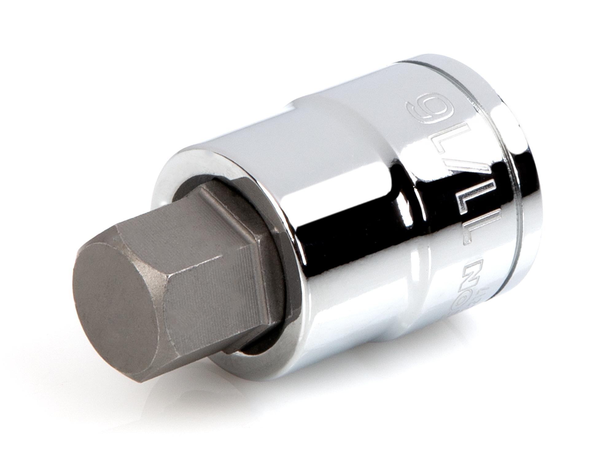 Front-right angle view of Tekton hand drive bit socket. Item #SHB22217