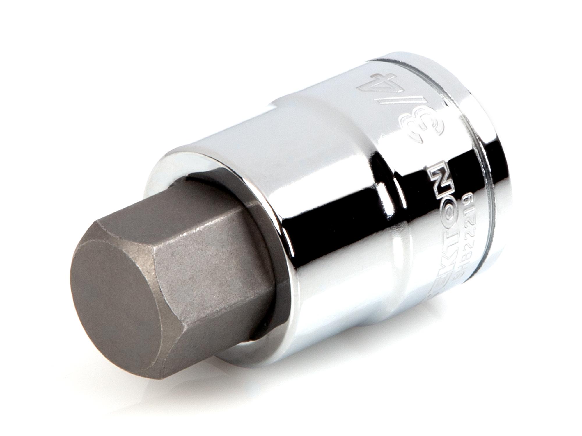 Front-right angle view of Tekton hand drive bit socket. Item #SHB22219