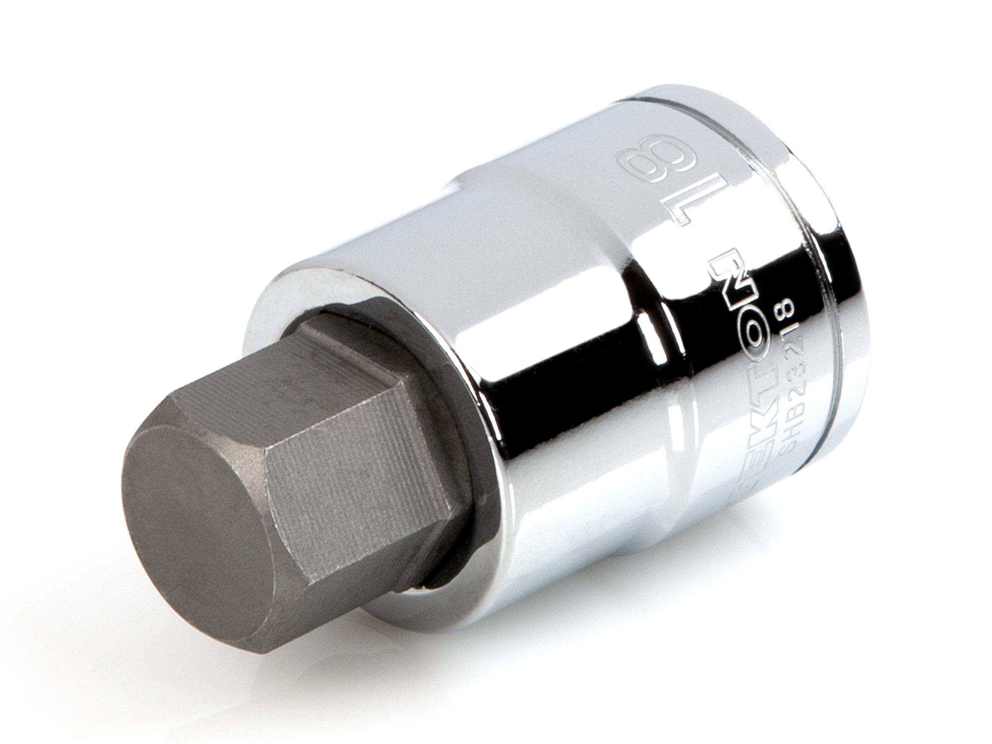 Front-right angle view of Tekton hand drive bit socket. Item #SHB23218