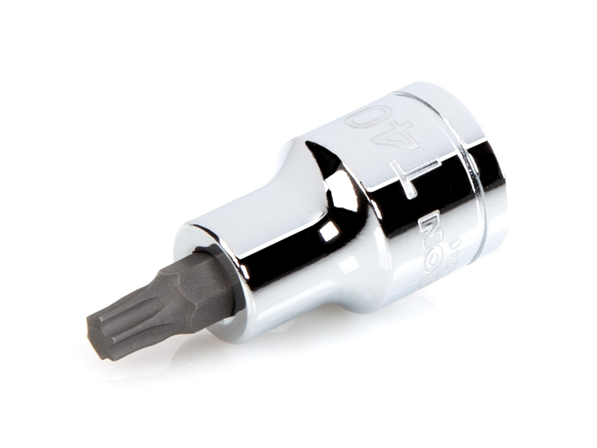 Front-right angle view of Tekton hand drive bit socket. Item #SHB24240