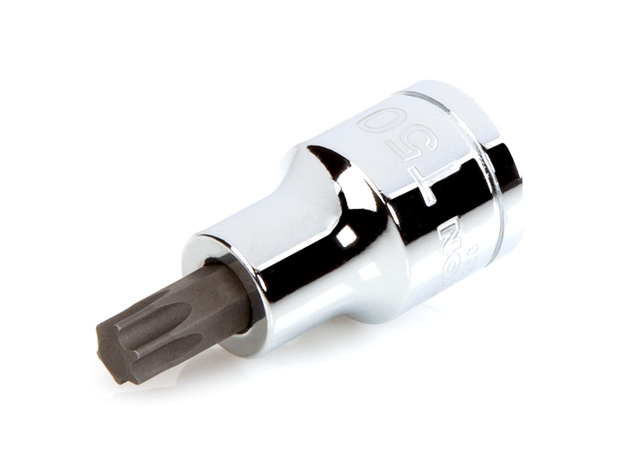 Front-right angle view of Tekton hand drive bit socket. Item #SHB24250
