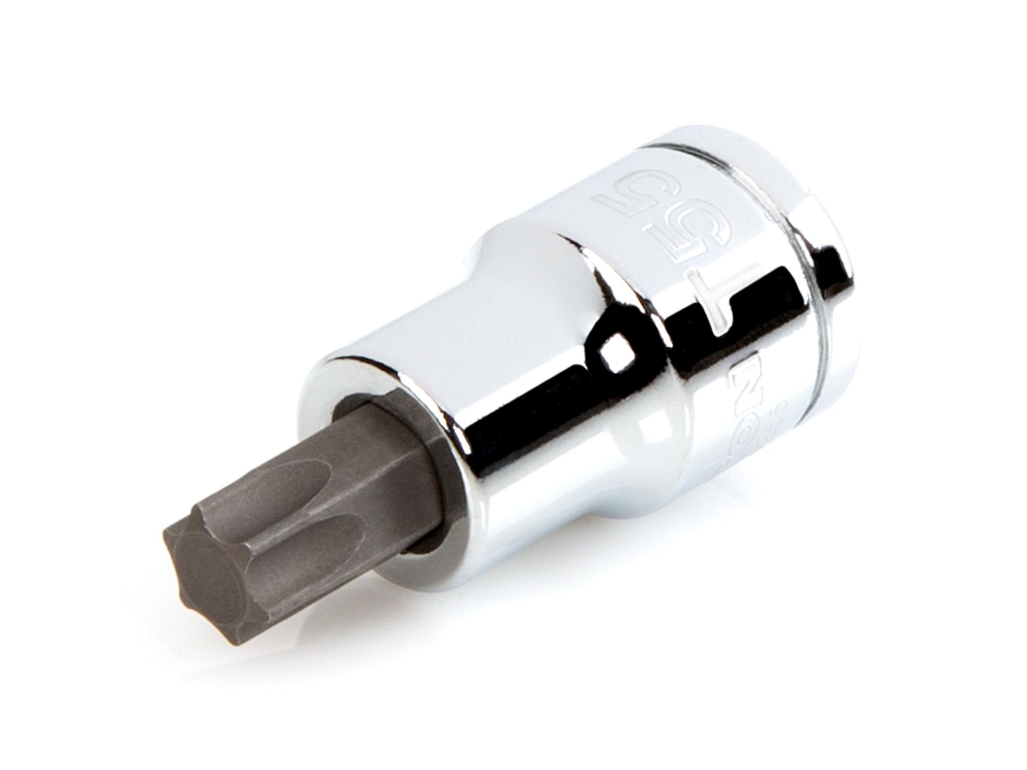 Front-right angle view of Tekton hand drive bit socket. Item #SHB24255