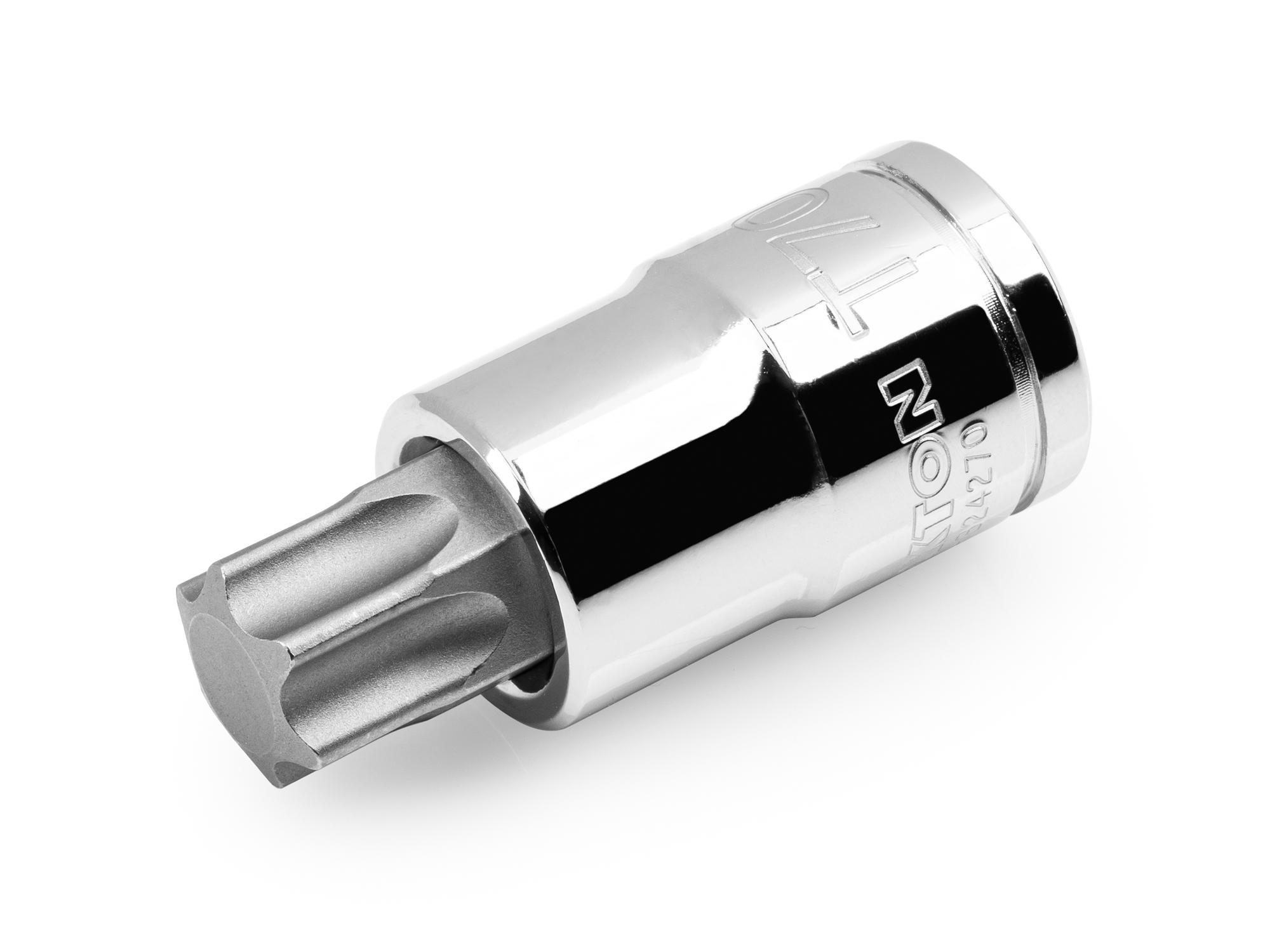 Front-right angle view of Tekton hand drive bit socket. Item #SHB24270