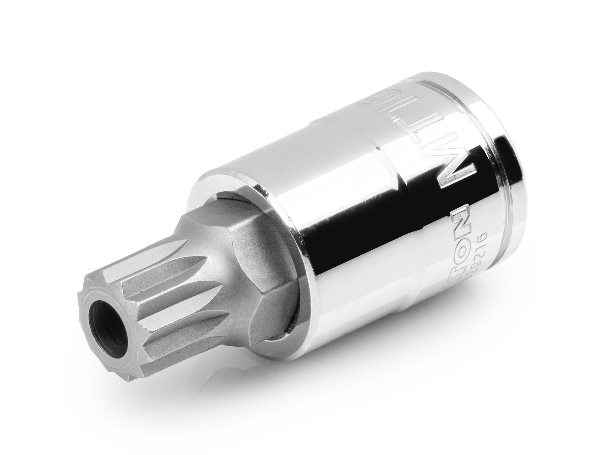 Front-right angle view of Tekton hand drive bit socket. Item #SHB29216