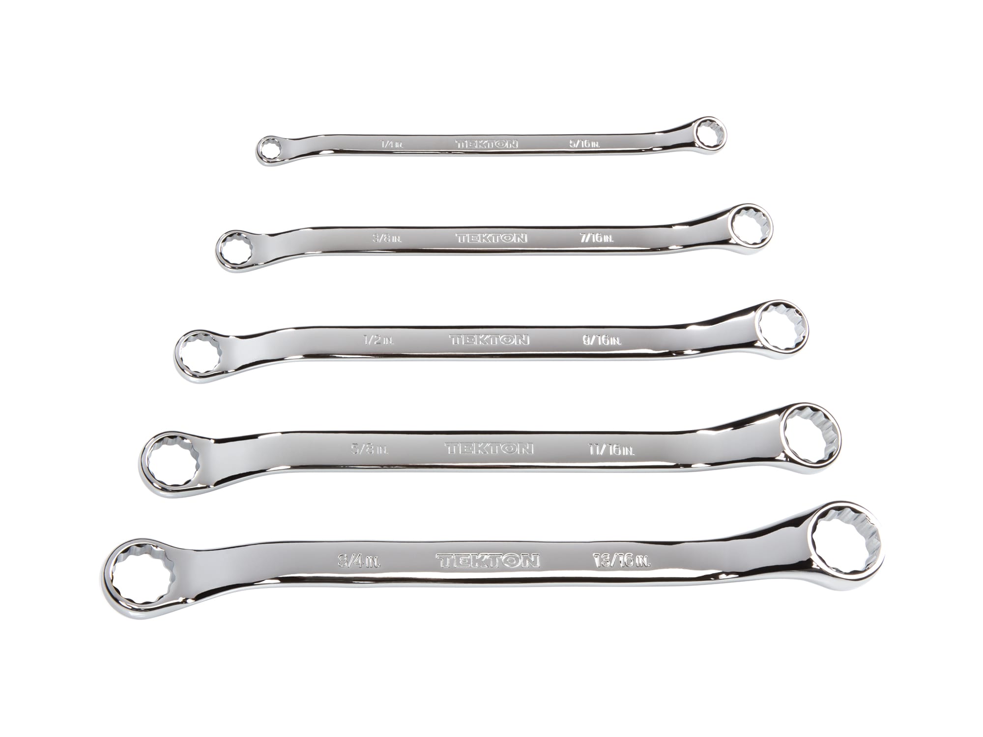 Set includes 1/4–13/16 inch (SAE) 45-degree offset double box end wrenches with 12-point box ends. WBE23005.