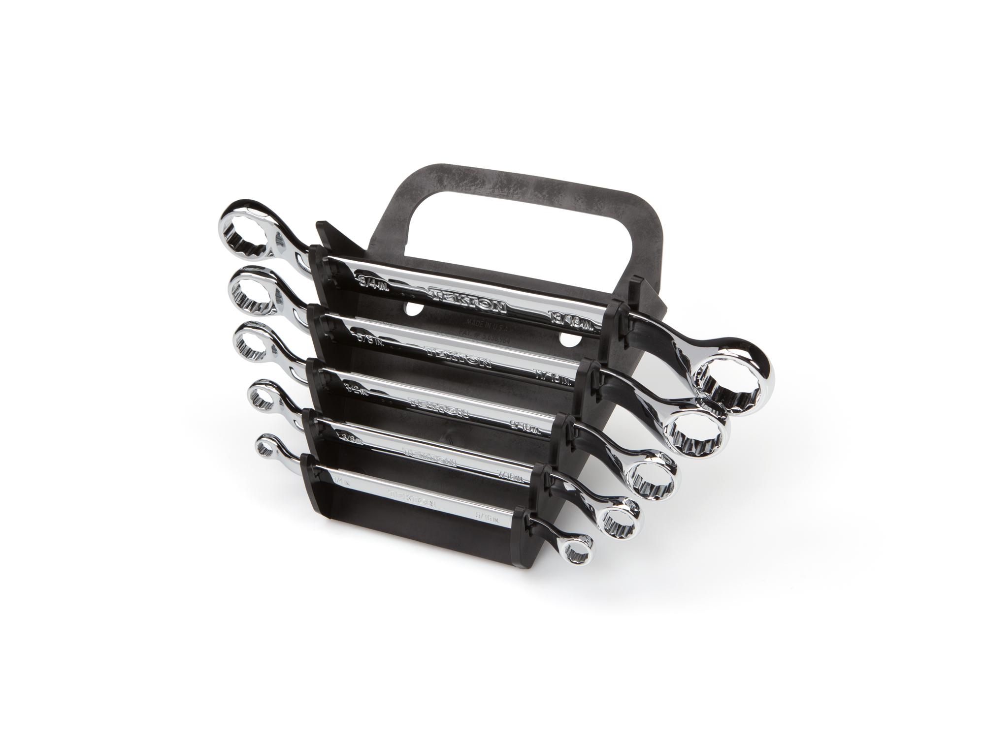 Front-right angle view of Tekton holder box end wrench set. Item #WBE23405