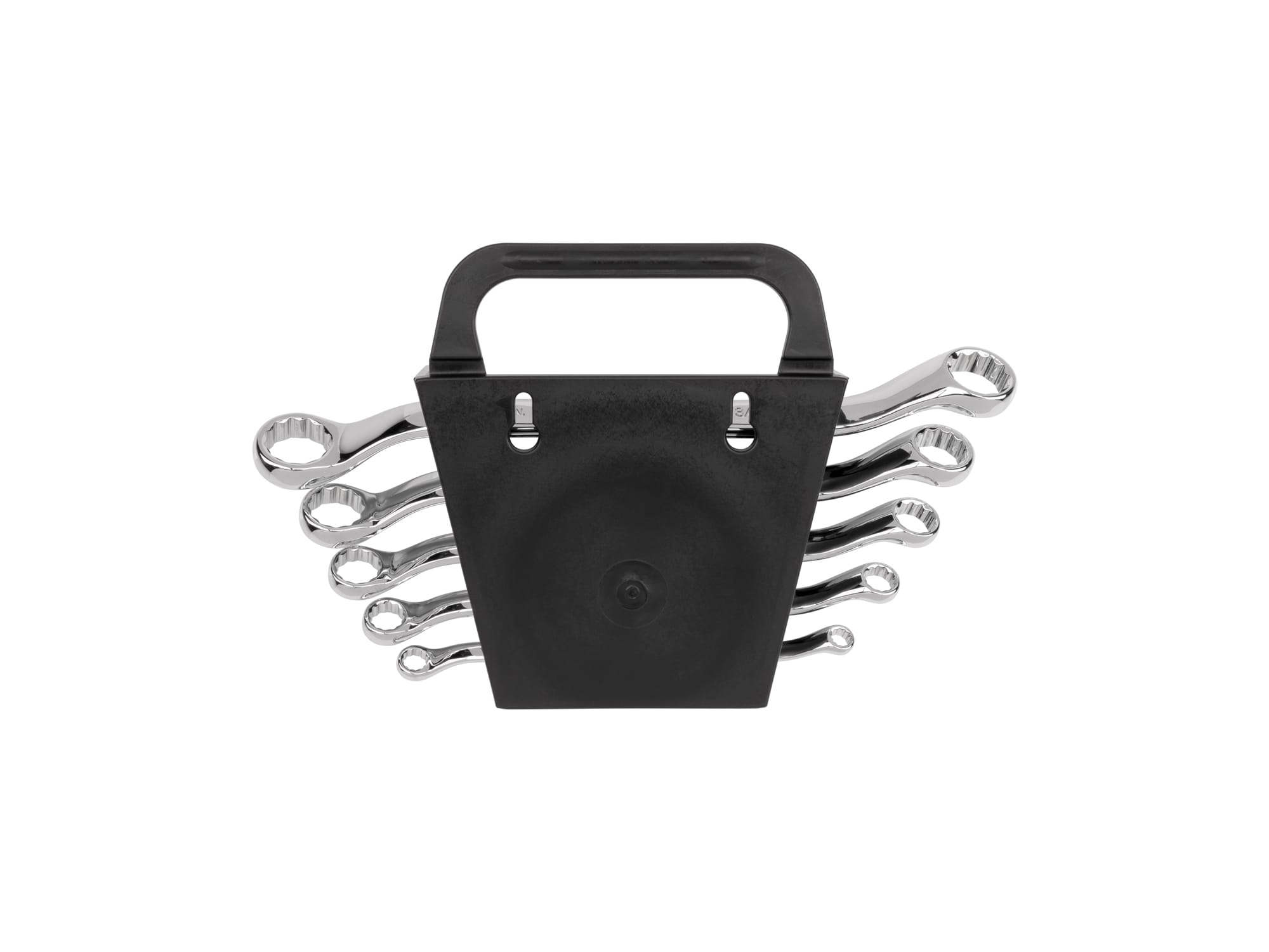 Set includes 1/4–13/16 inch (SAE) 45-degree offset double box end wrenches with 12-point box ends. Comes with holder. WBE23405.