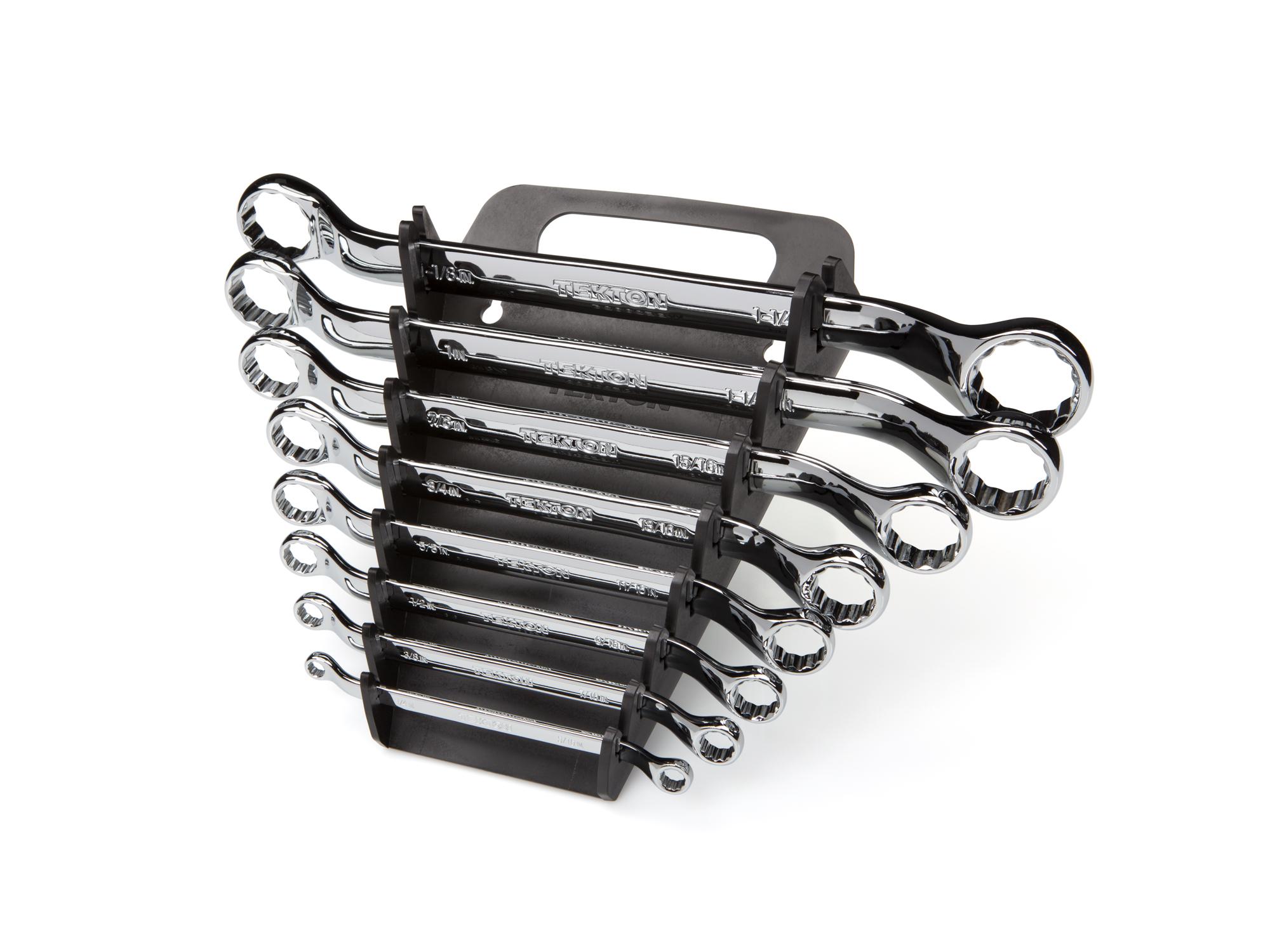 Front-right angle view of Tekton holder box end wrench set. Item #WBE23408