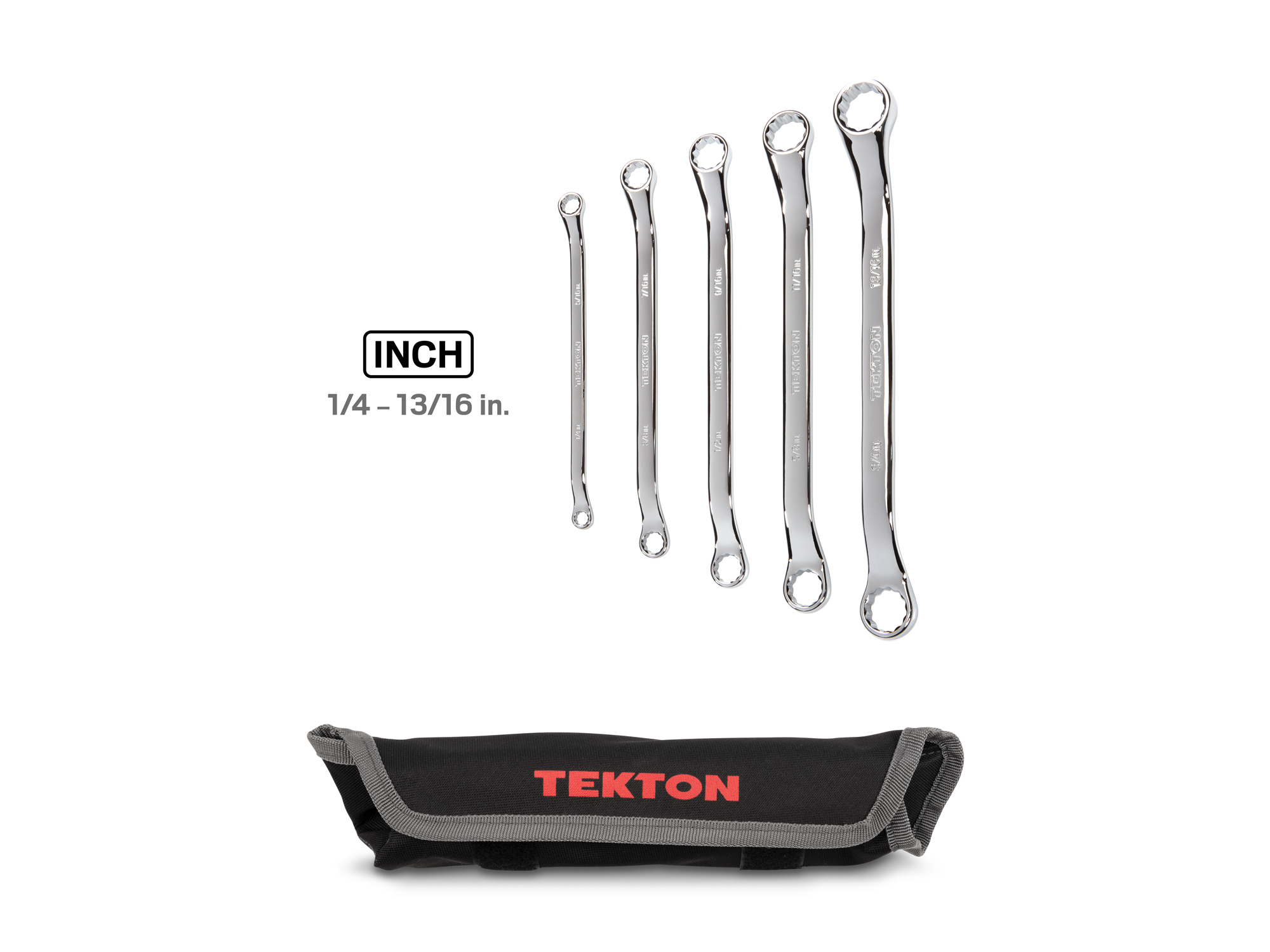 Laid out contents of Tekton pouch box end wrench set. Item #WBE23505