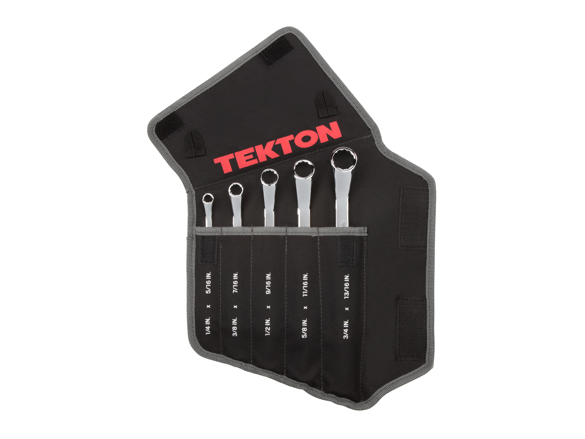 Front view of Tekton pouch box end wrench set. Item #WBE23505