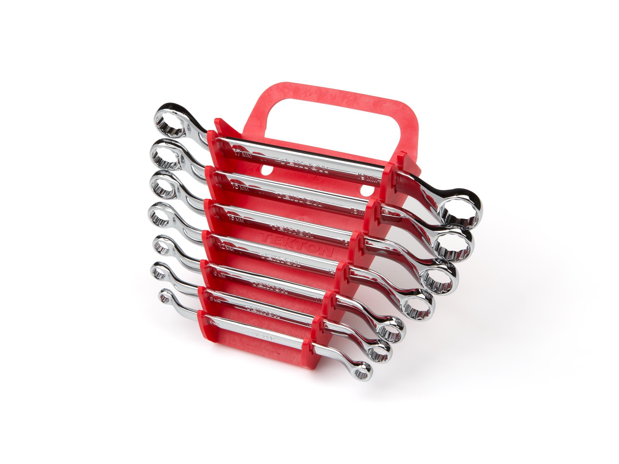 Front-right angle view of Tekton holder box end wrench set. Item #WBE24407