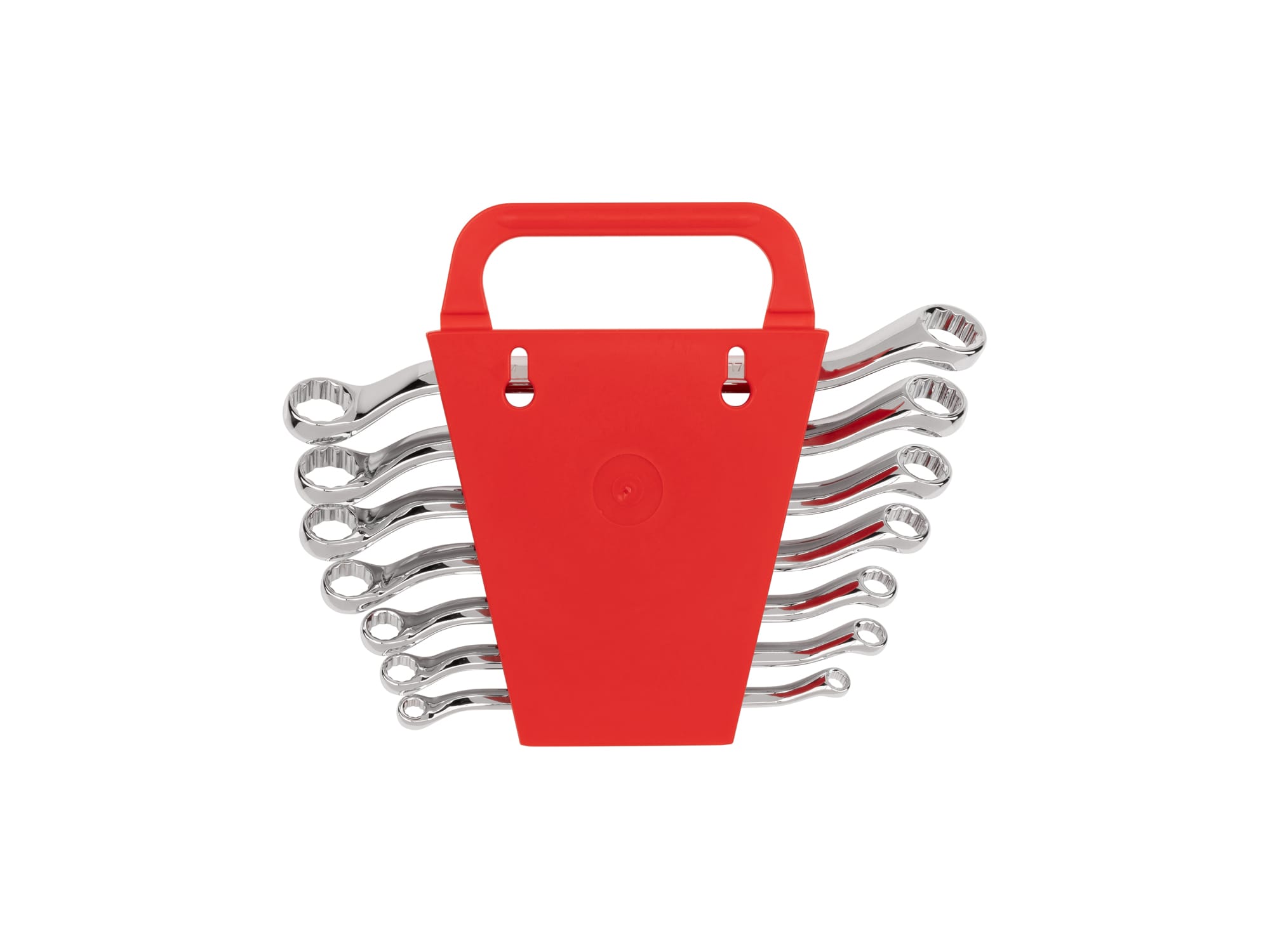 Set includes 6–19 mm (metric) 45-degree offset double box end wrenches with 12-point box ends. Comes with holder. No skipped sizes. WBE24407.