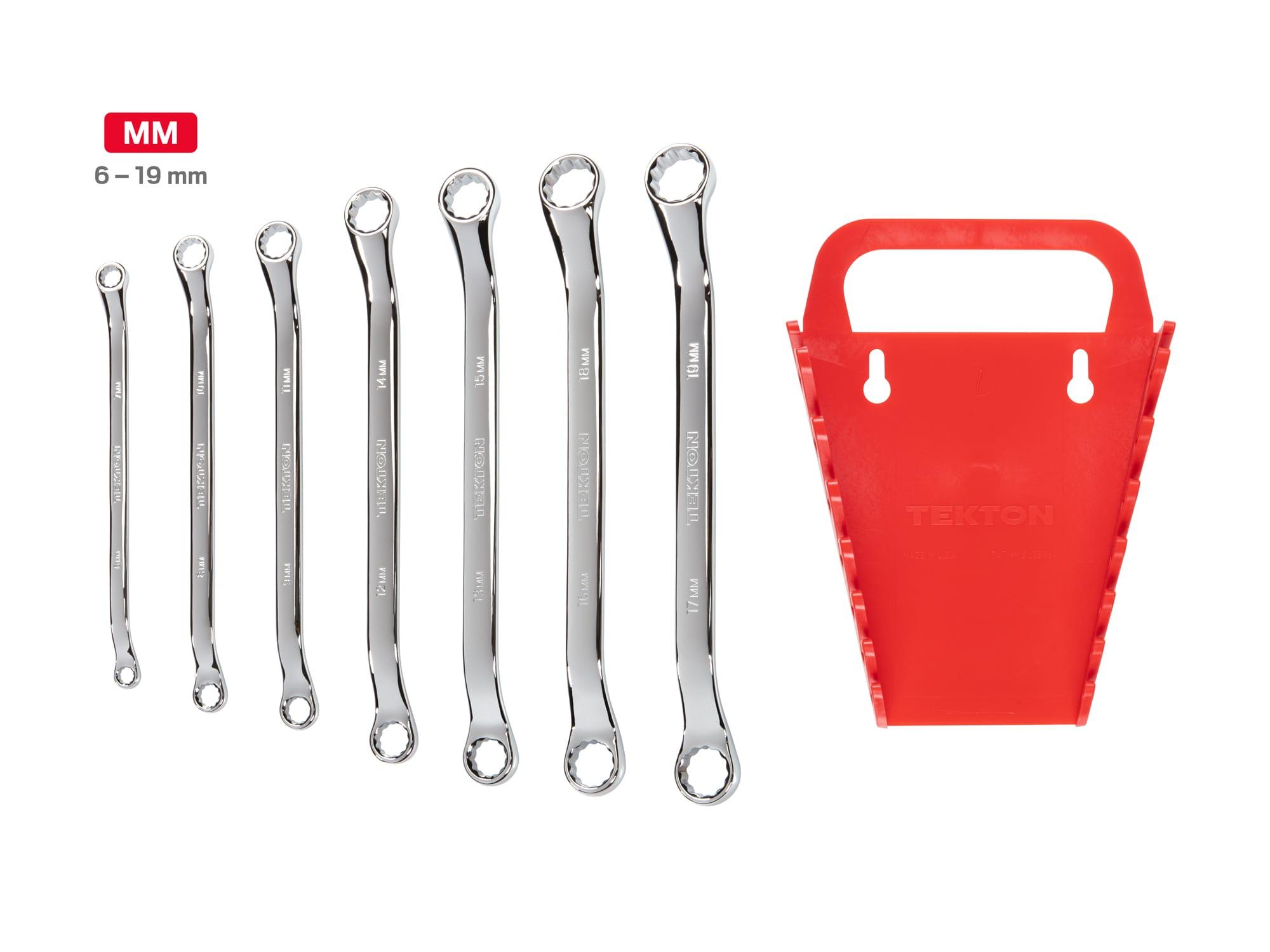 Laid out contents of Tekton holder box end wrench set. Item #WBE24407