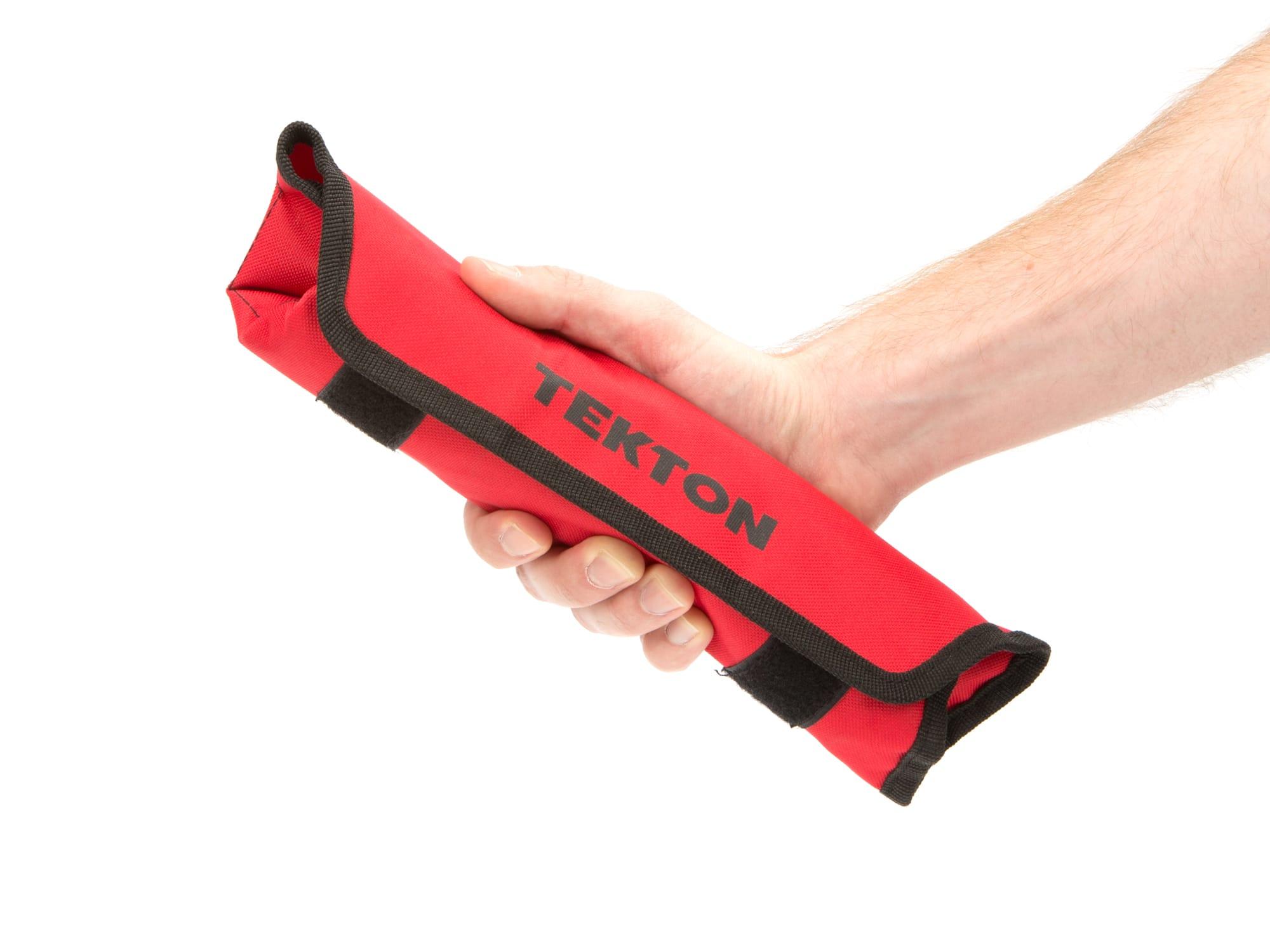 Person holding Tekton roll box end wrench set. Item #WBE24507